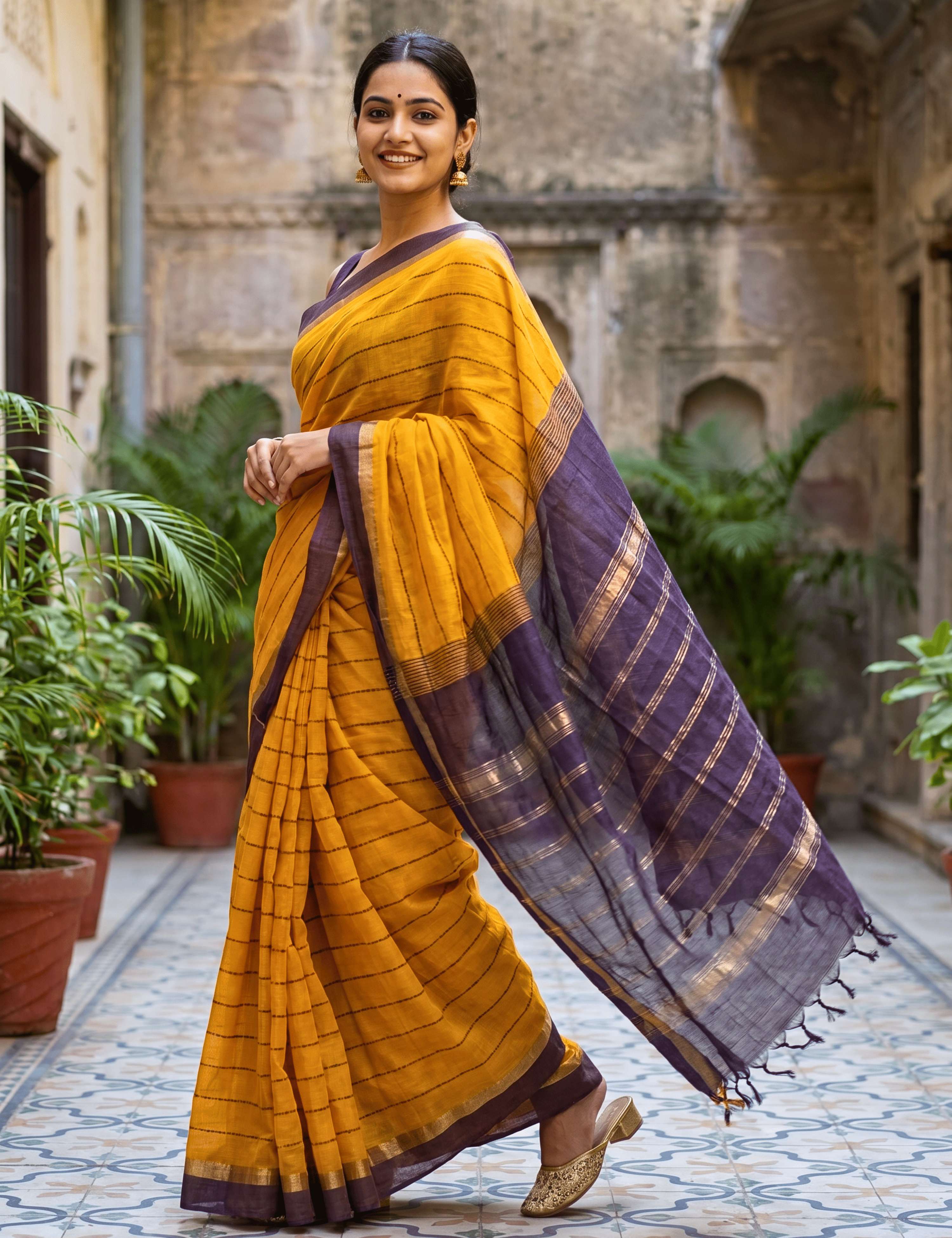 Ashima Orange Negamam Cotton Saree