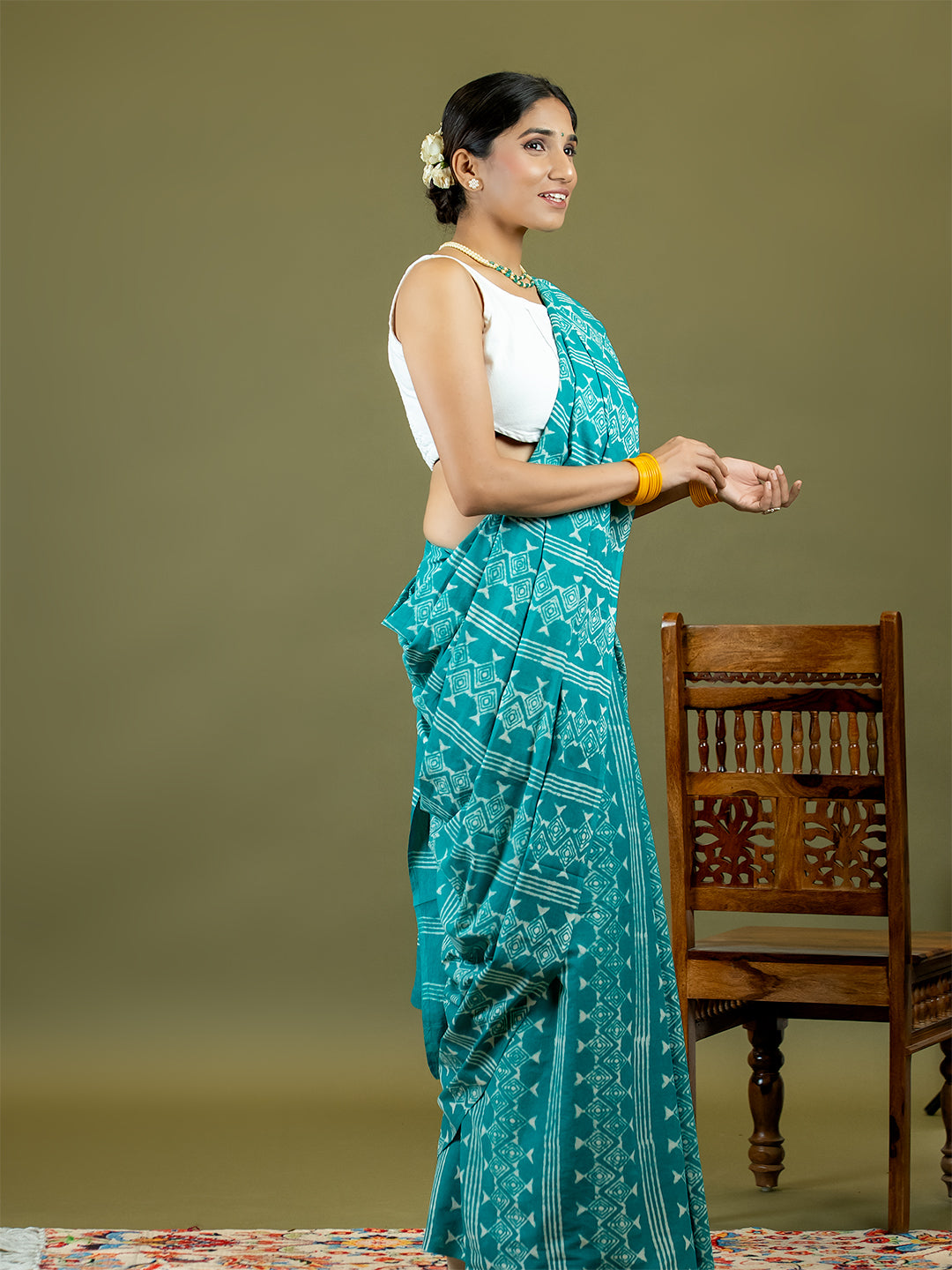 Matsya Turquoise Dabu Saree