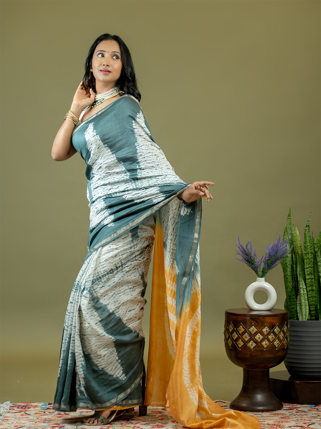 Tarang Grey Shibori Saree