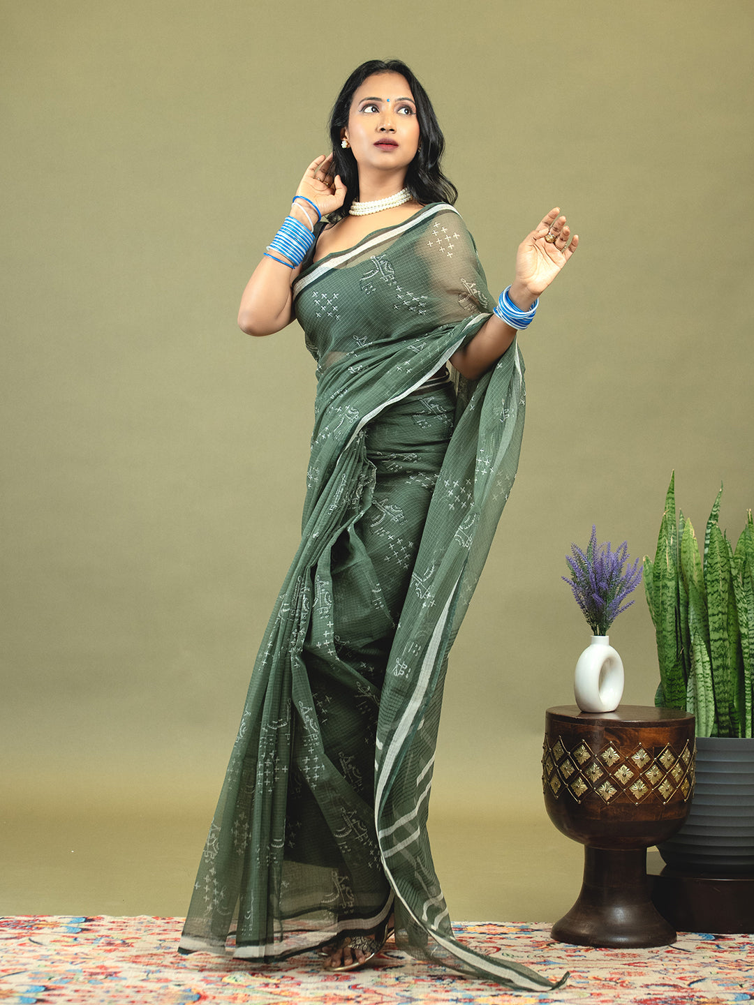 Raag Olive Dabu Saree