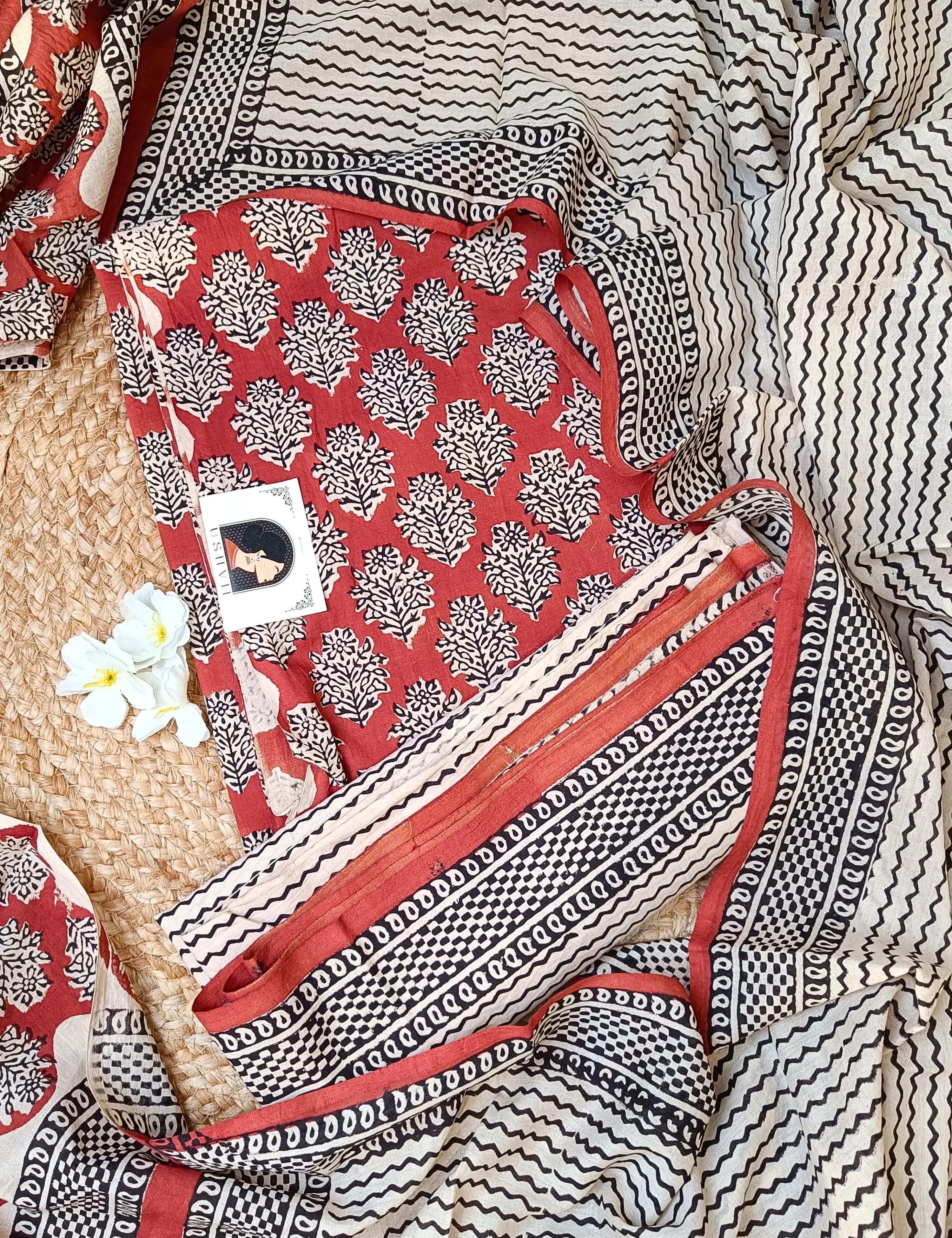 Panak Maroon Bagru Dress Material