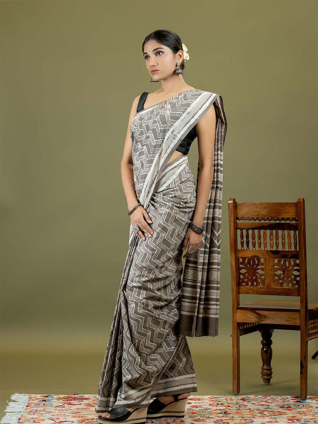 Saanjh Brown Dabu Saree