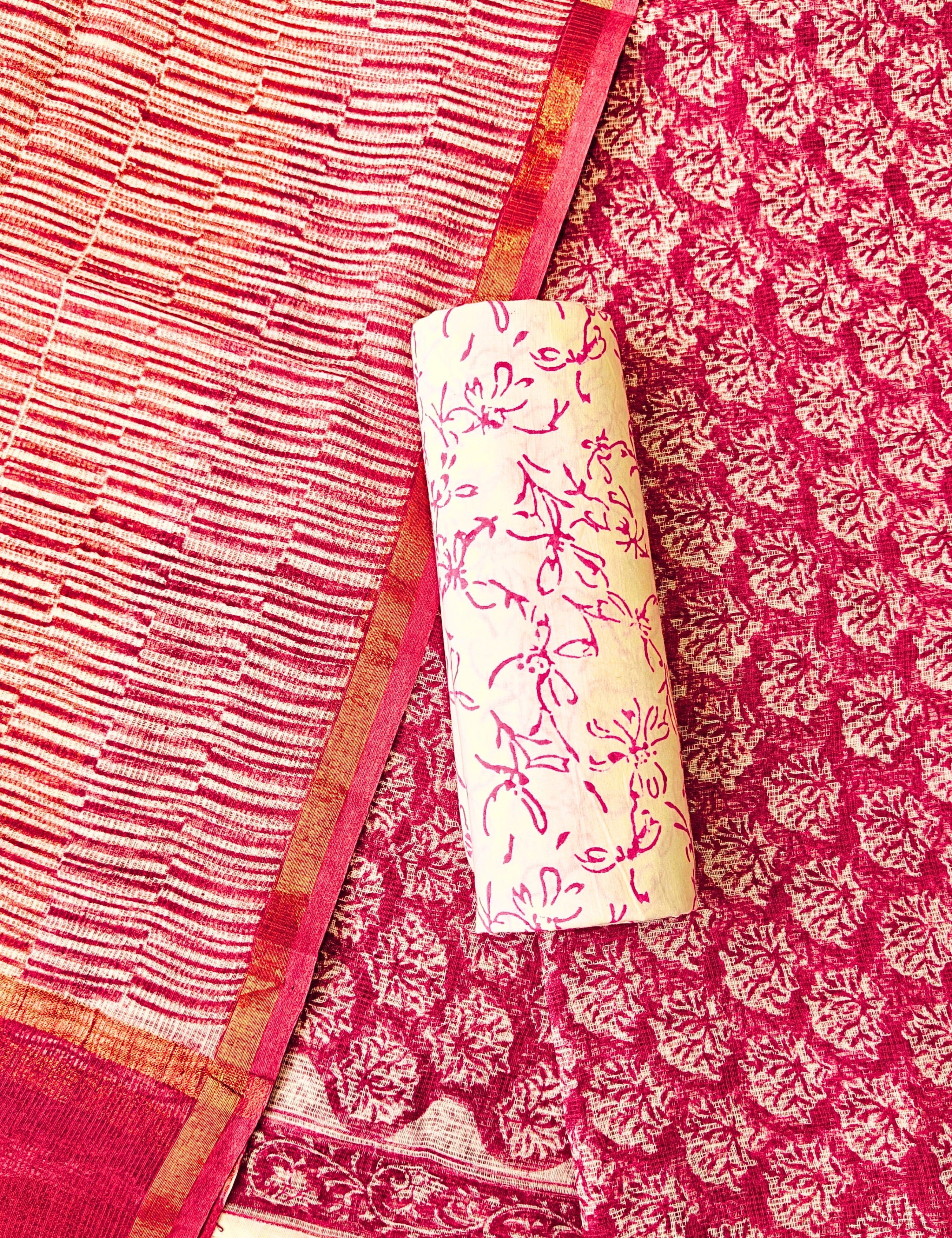 Vaayu Maroon Bagru Dress Material