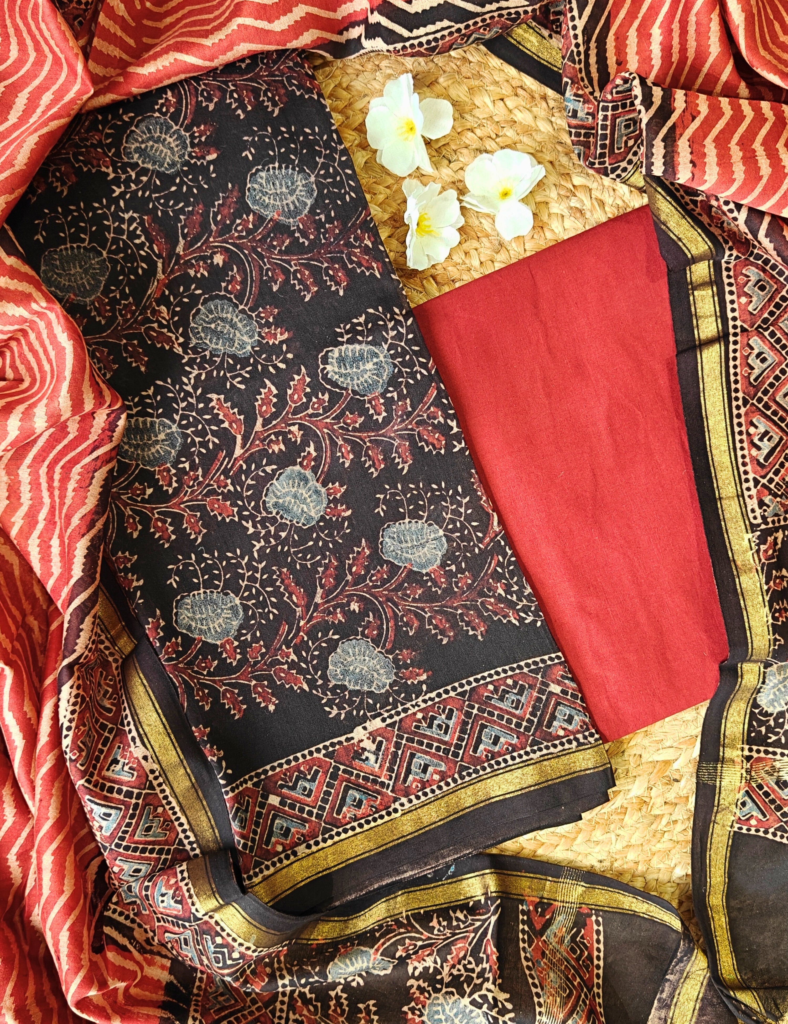 Chaap Black Ajrakh Dress Material