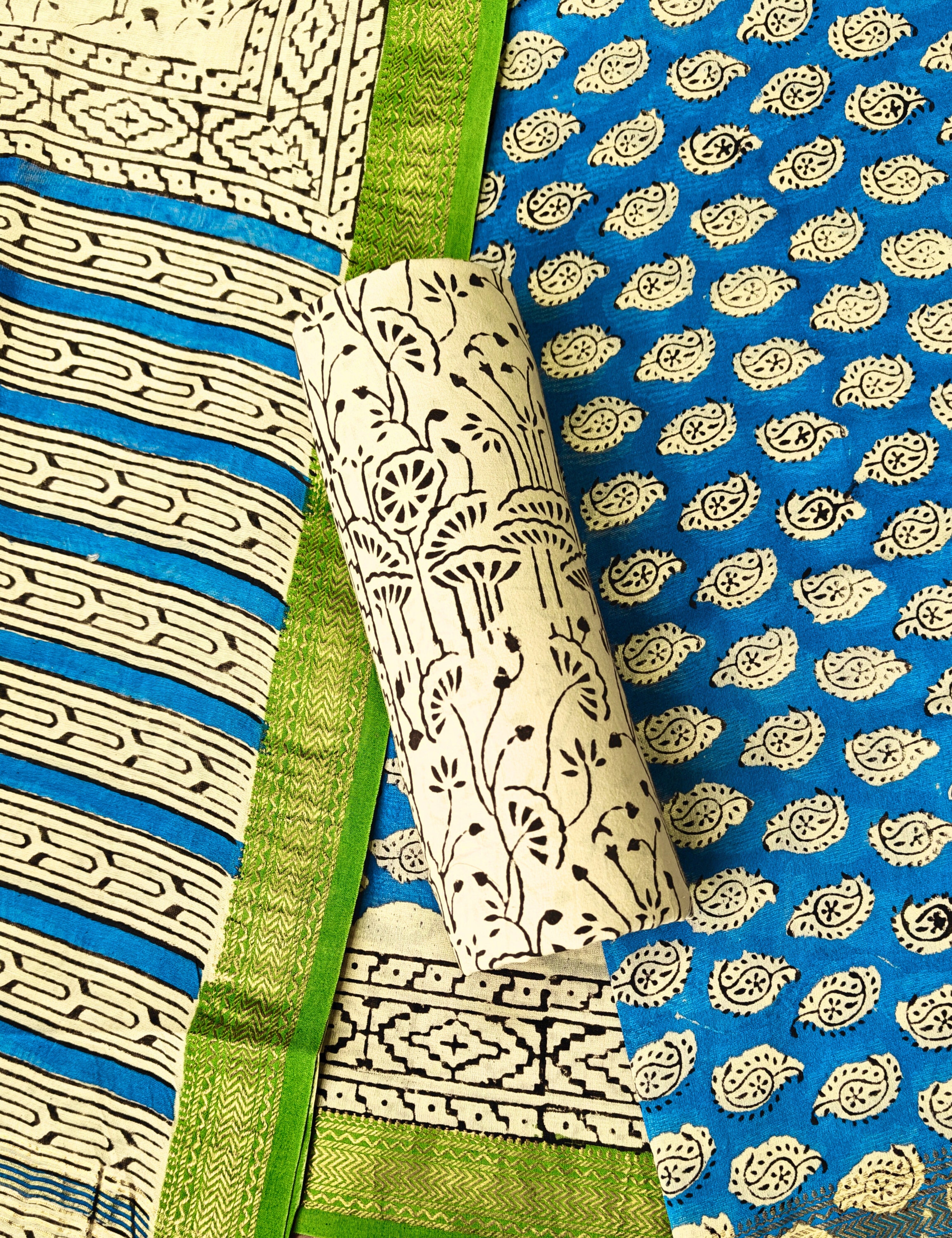 Rangeen Cobalt Blue Bagru Dress Material