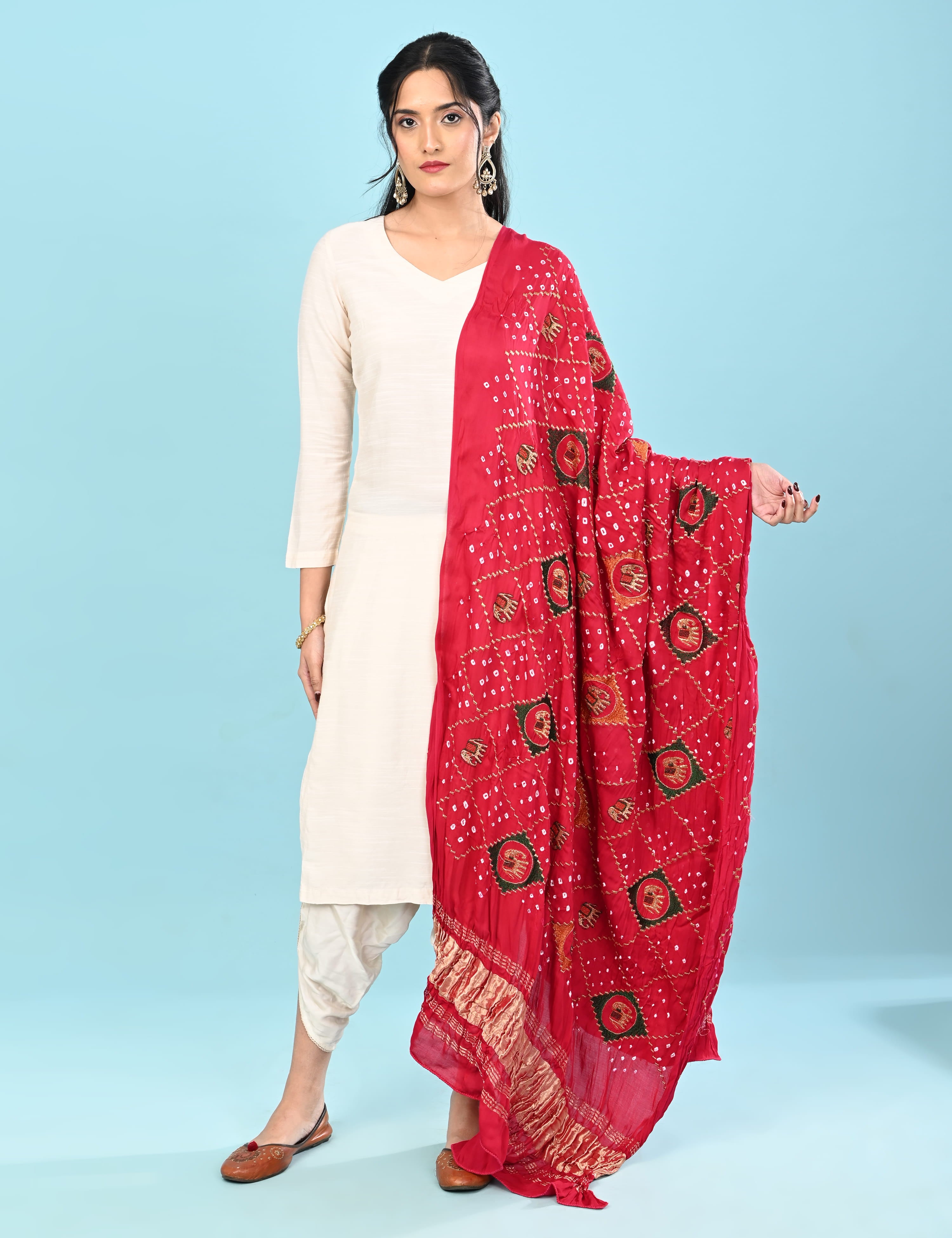 Gajgamini Fuchsia Bandhini Dupatta