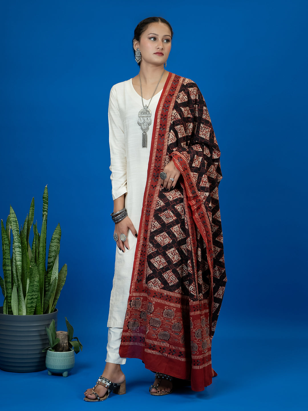 Kapas Black Ajrakh Dupatta