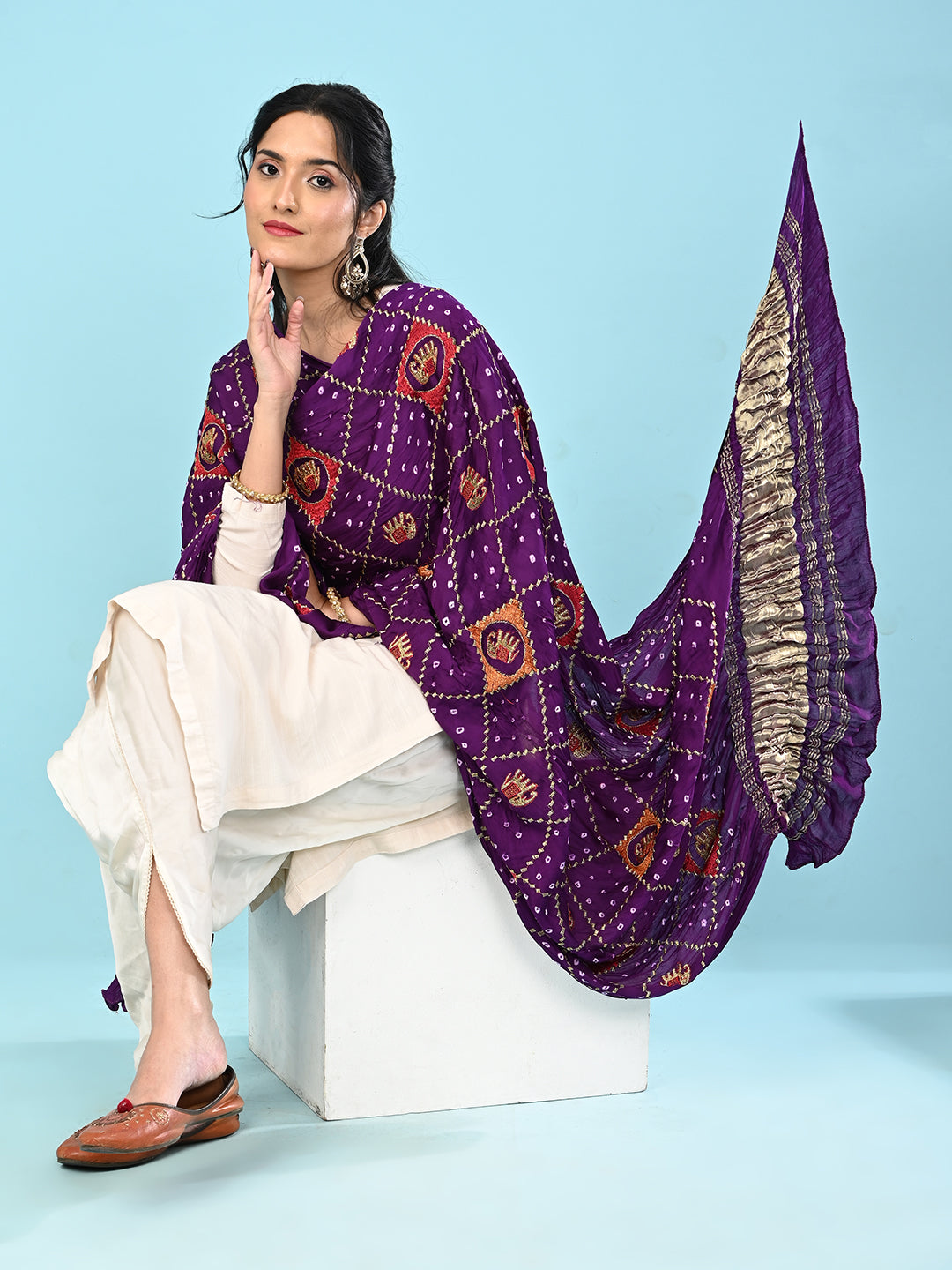 Gajgamini Purple Bandhini Dupatta