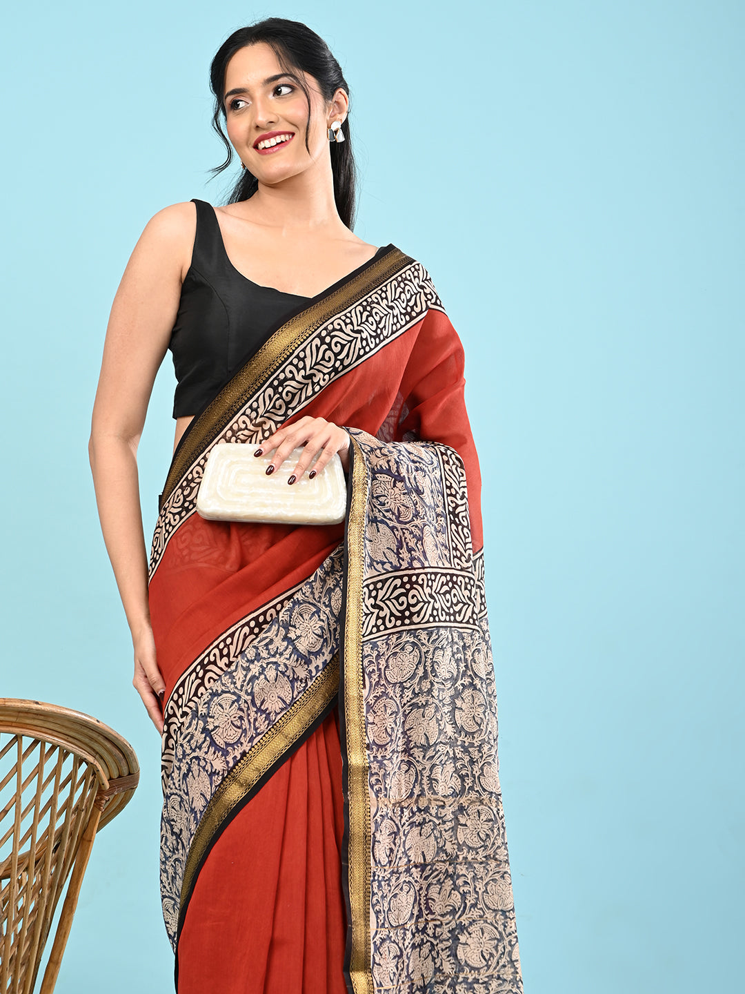Pushpavali Maroon Block Print Saree
