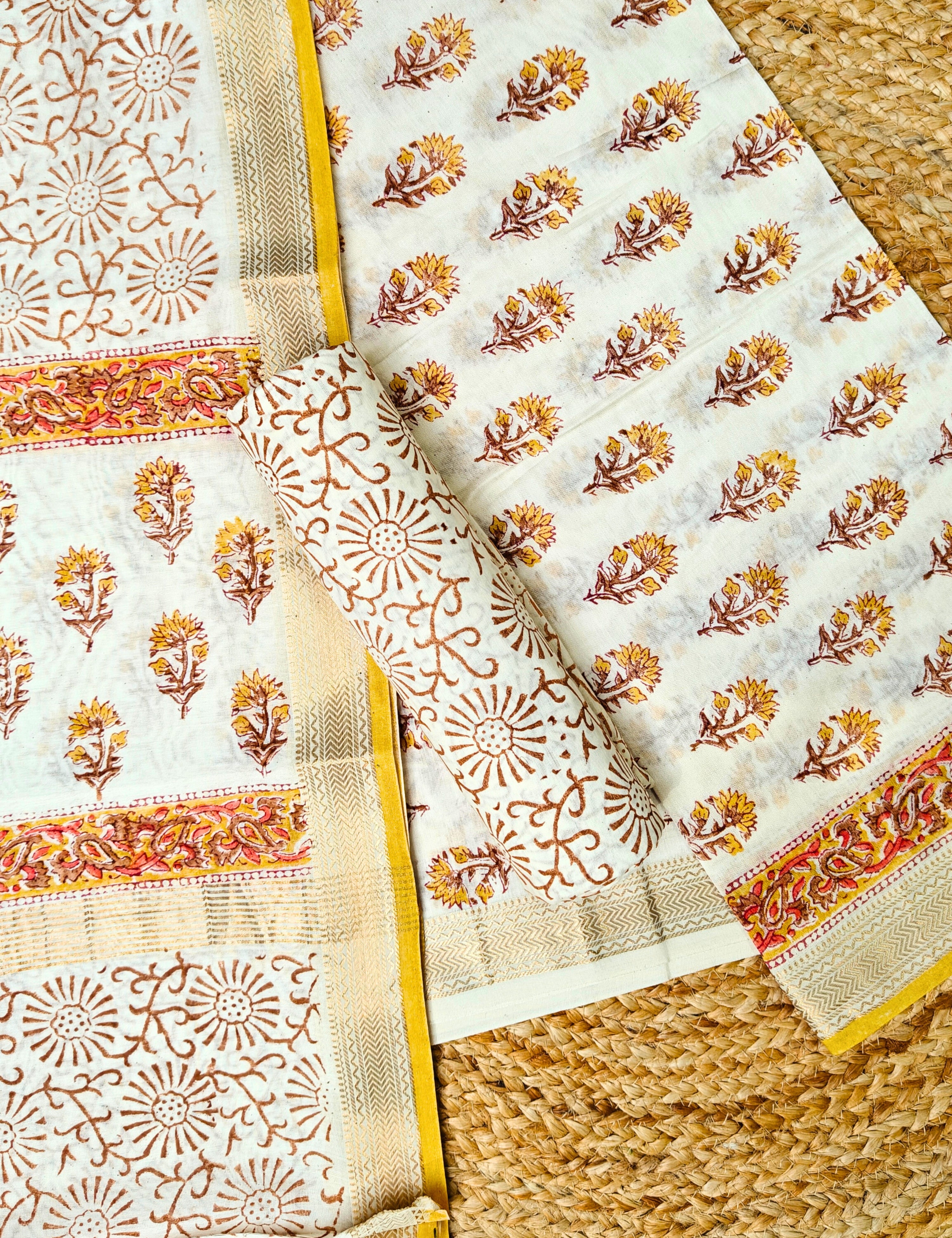 Maati Yellow Bagru Dress Material