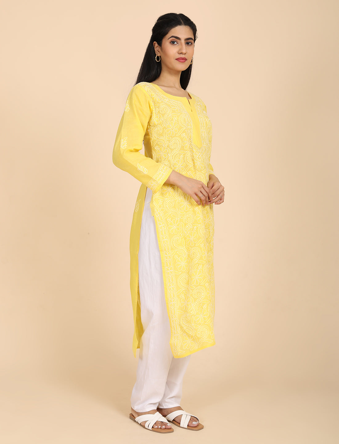 Shabika Yellow Chikankari Kurta