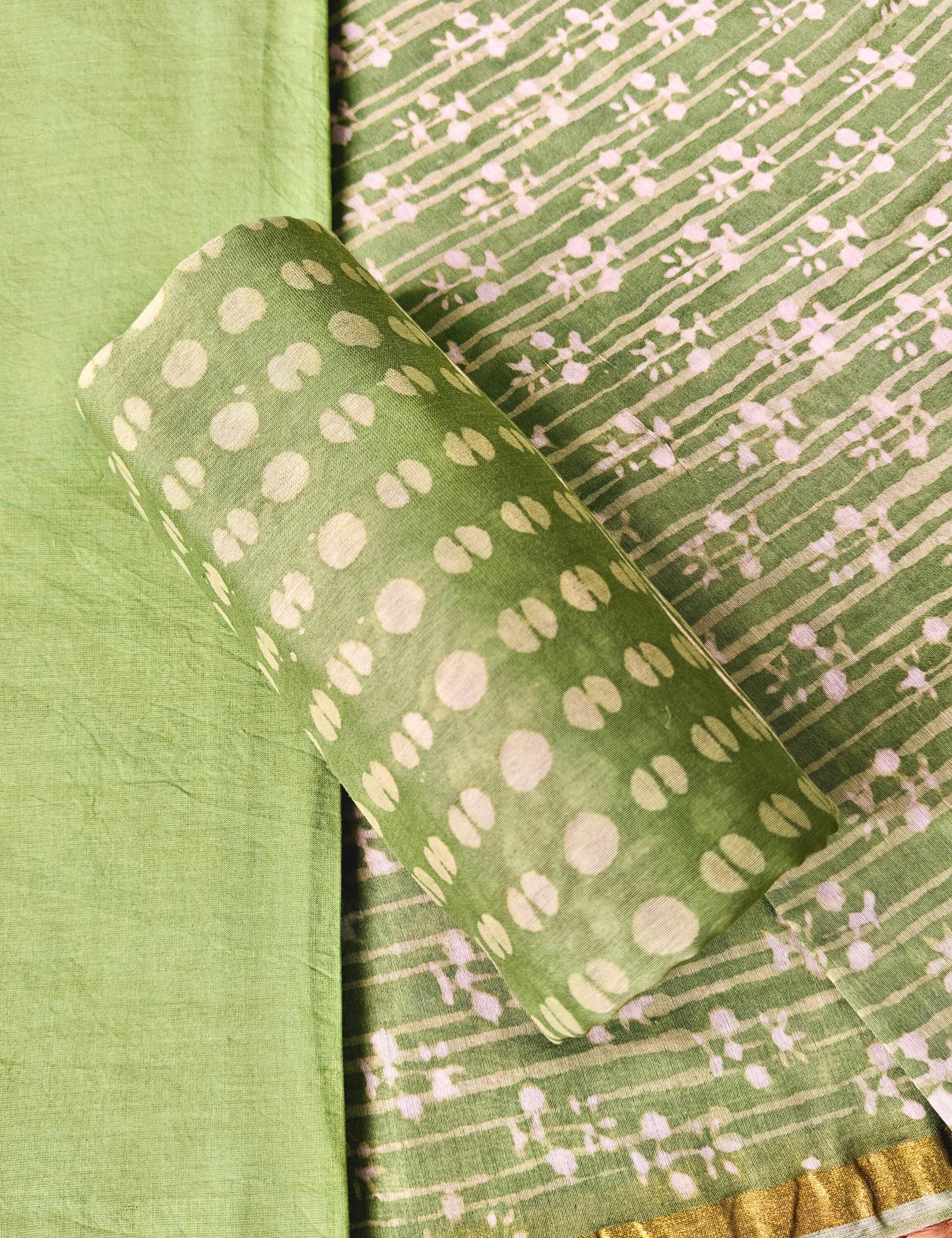 Chitra Green Bagru Dress Material