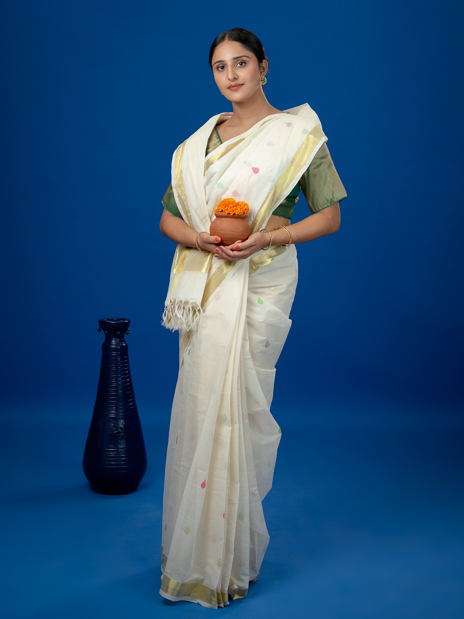 Popat Off White Venkatagiri Saree