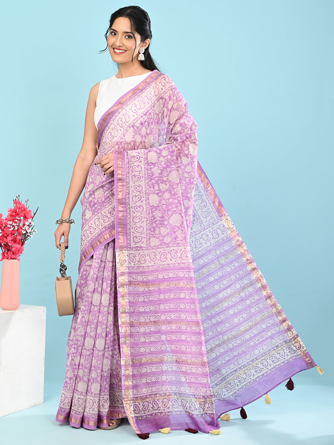 Marupushpa Purple Block Print Saree