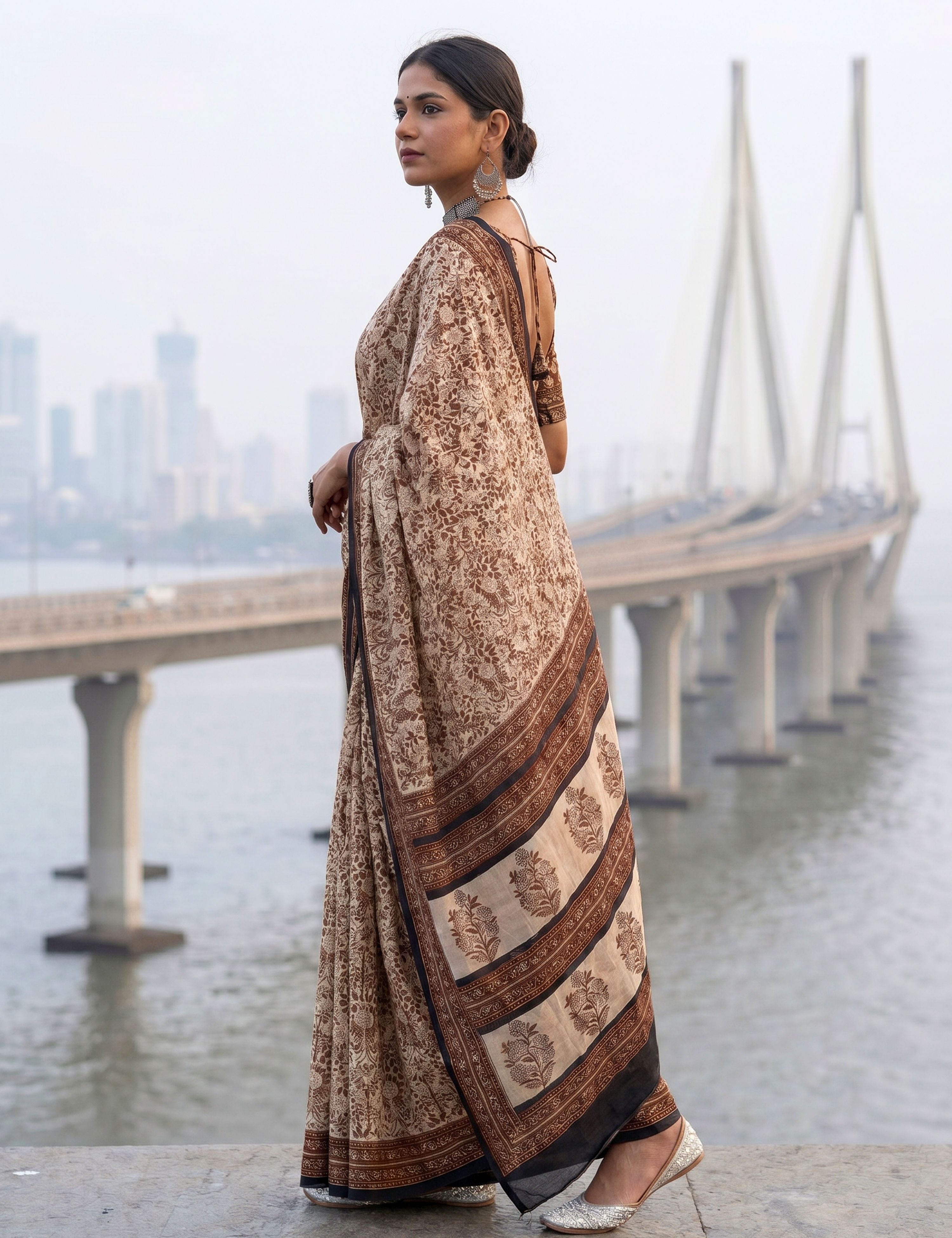 Indus Beige Bagru Saree