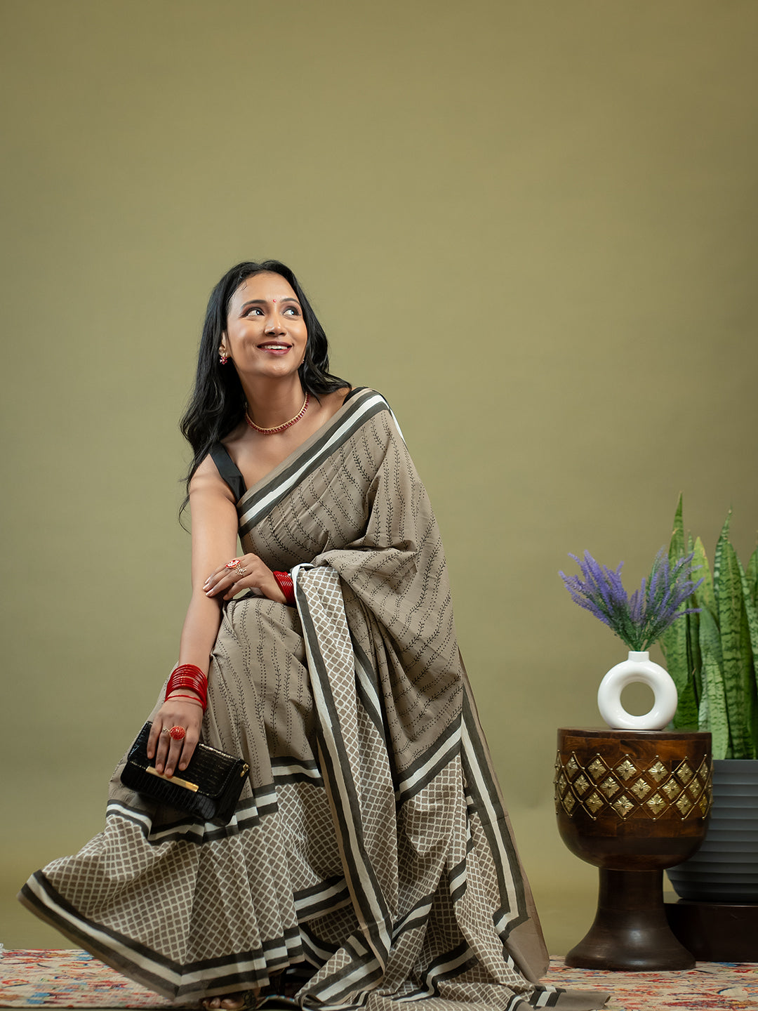Nira Brown Dabu Saree
