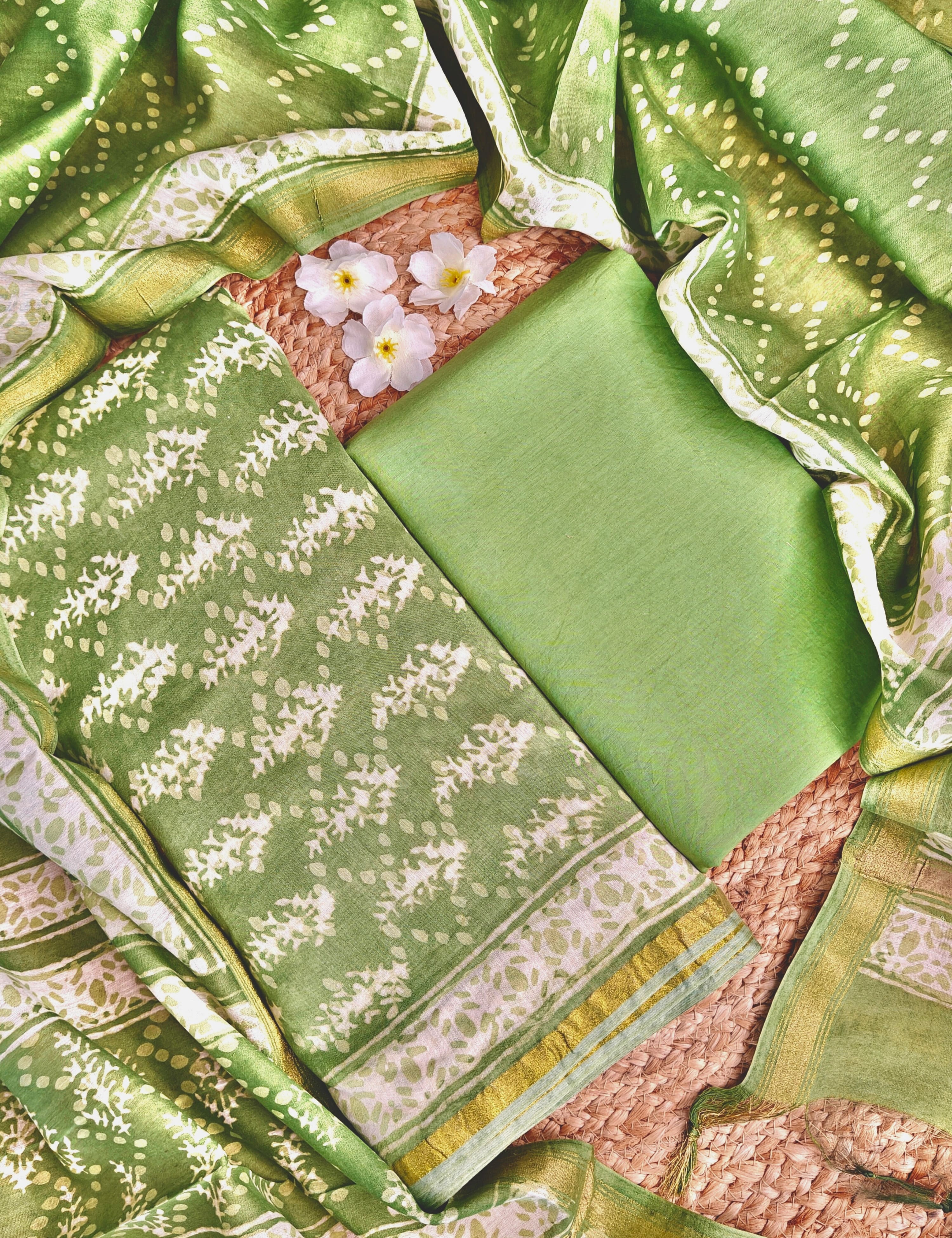Chitra Green Bagru Dress Material