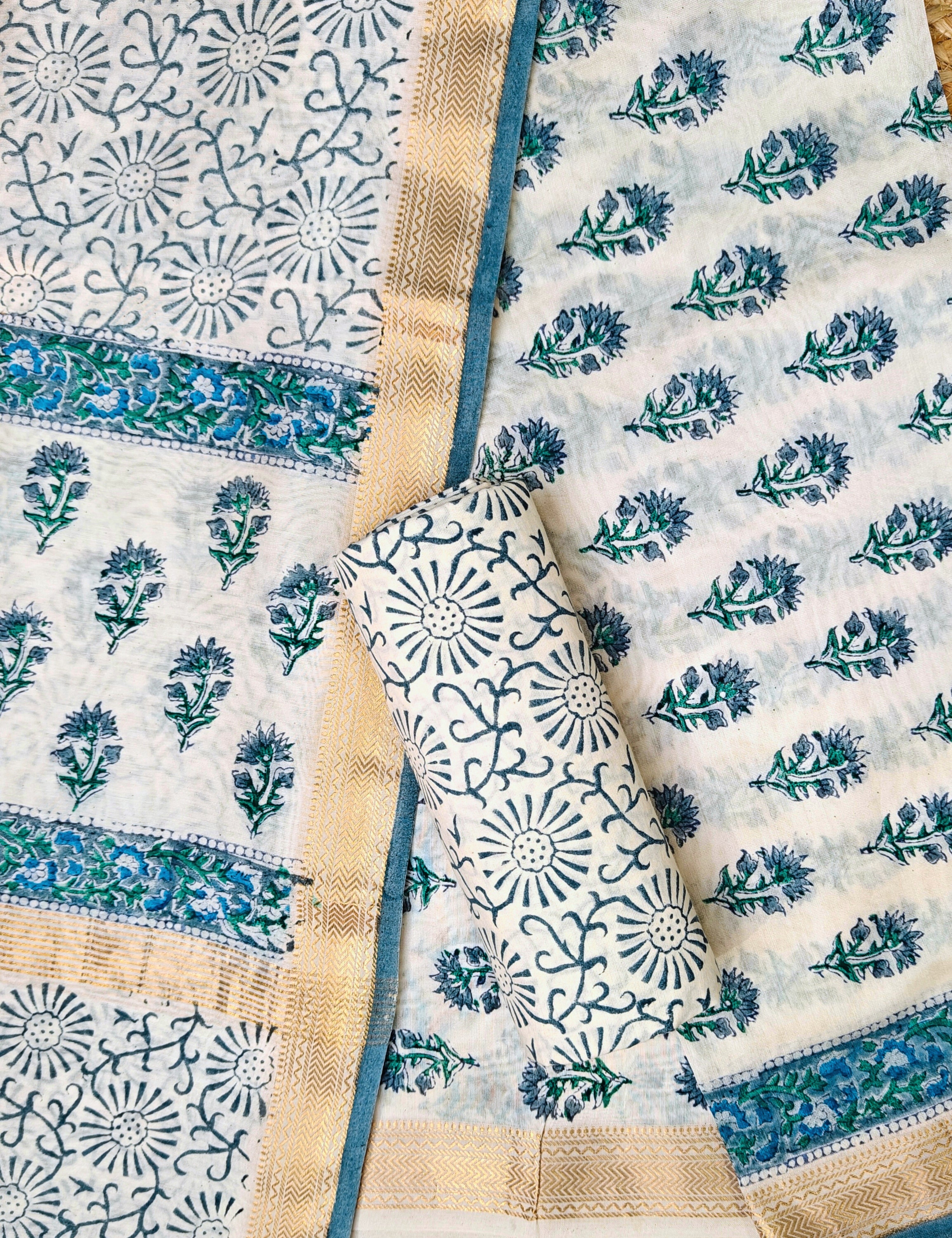 Maati Blue Bagru Dress Material