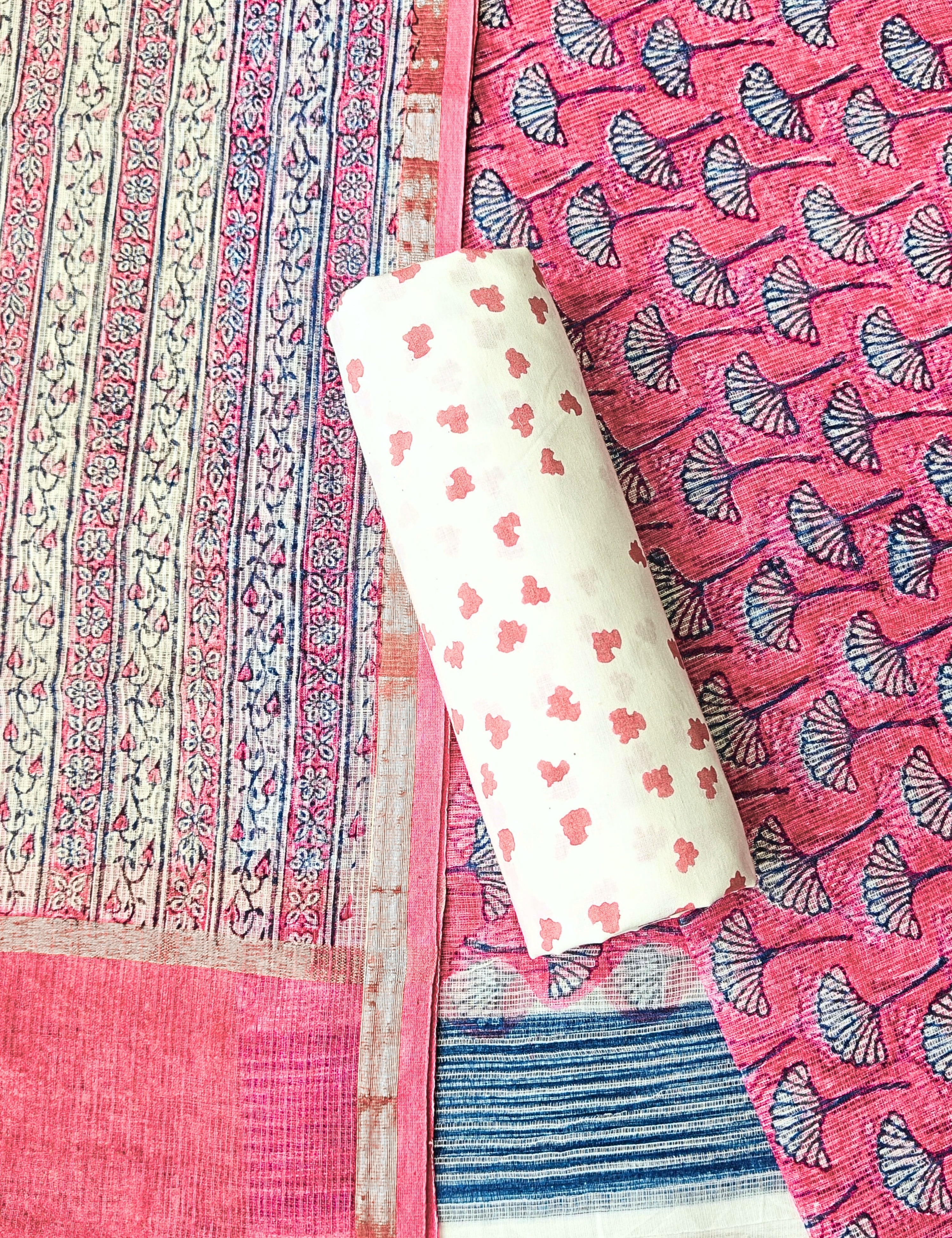 Vaayu Pink Bagru Dress Material