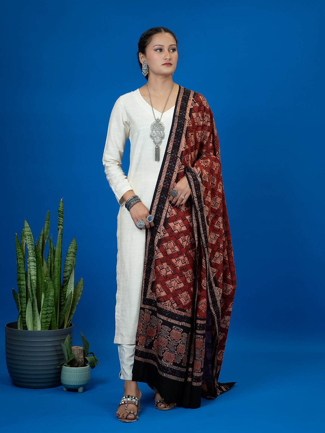 Kapas Red Ajrakh Dupatta