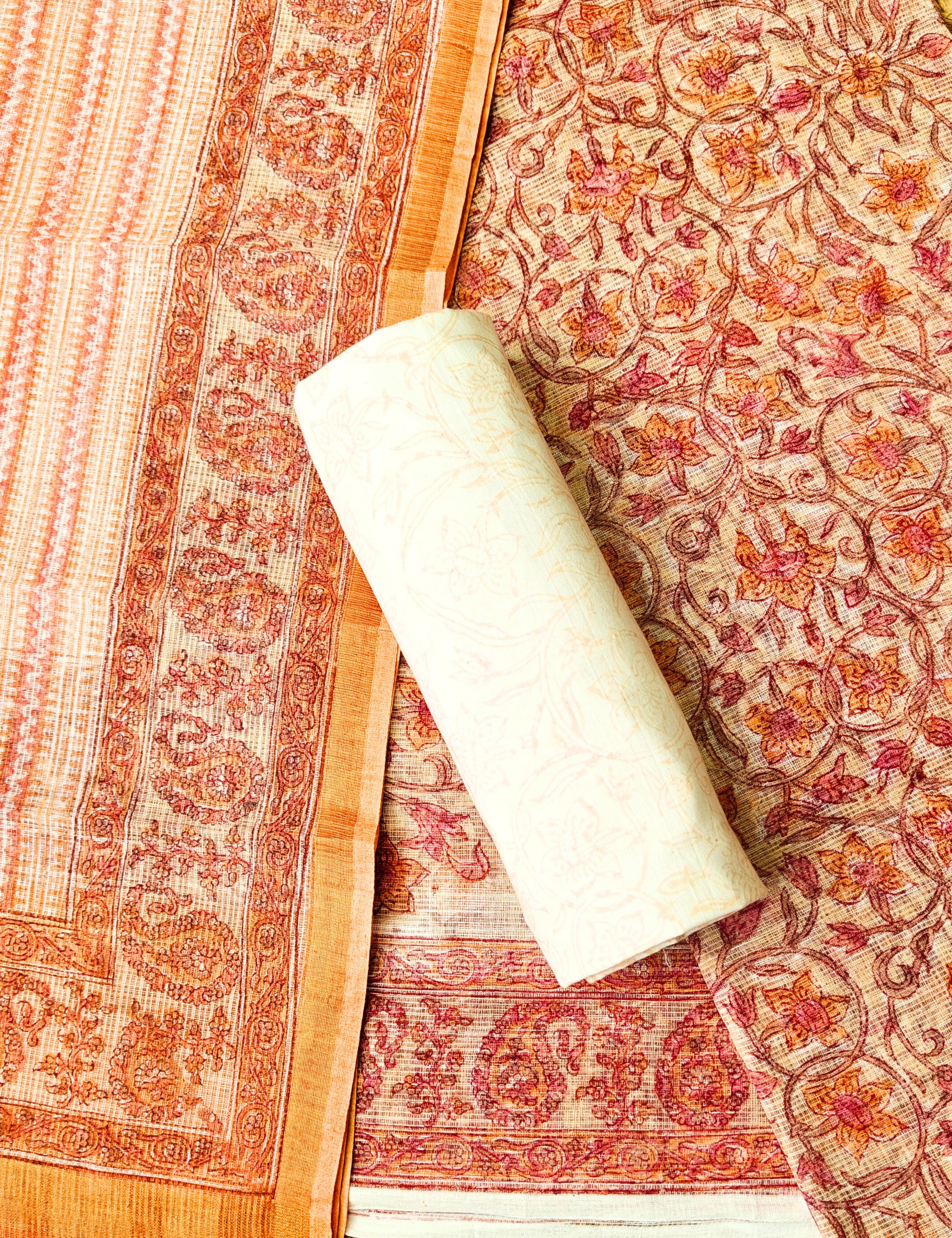 Vaayu Beige Bagru Dress Material