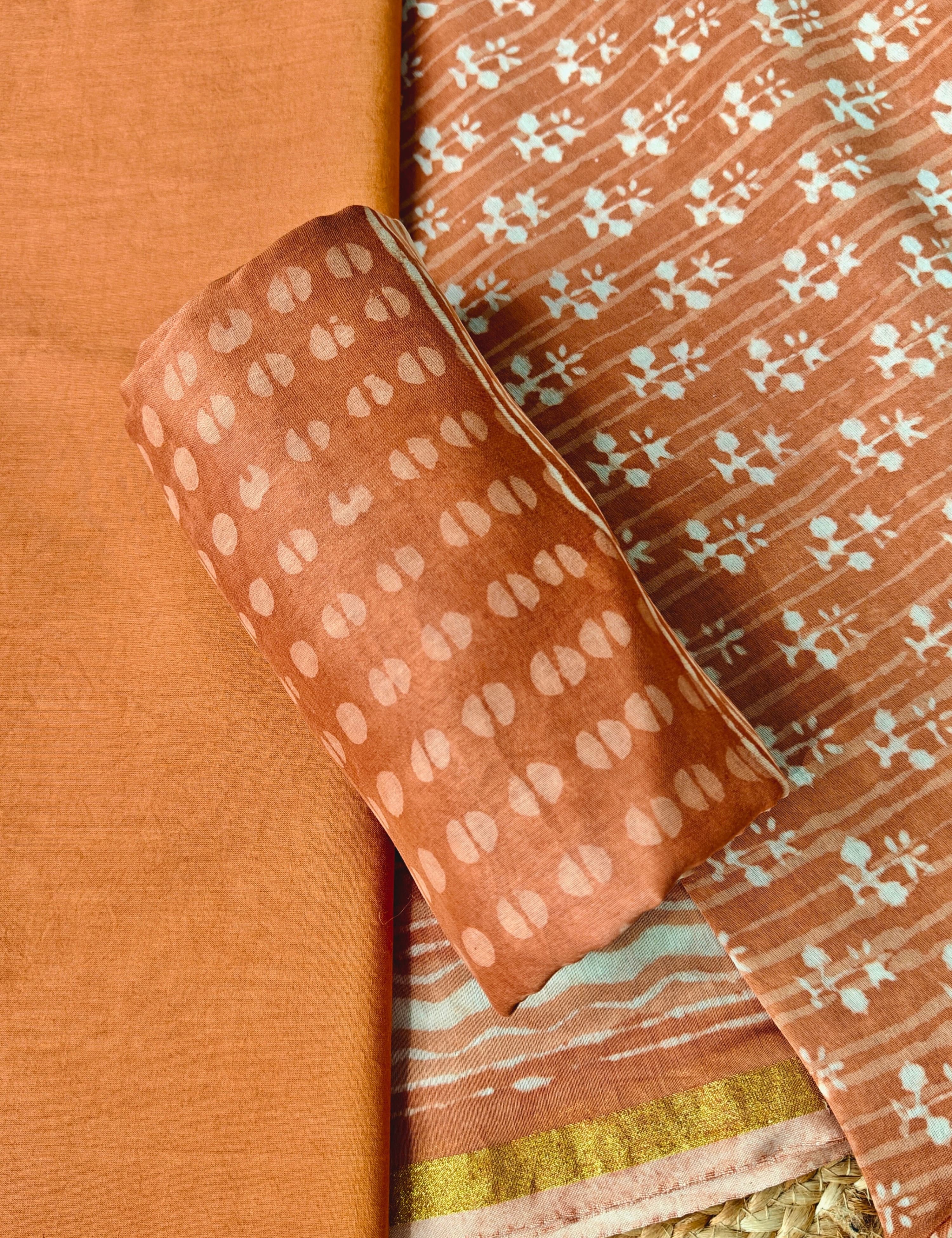 Chitra Brown Bagru Dress Material