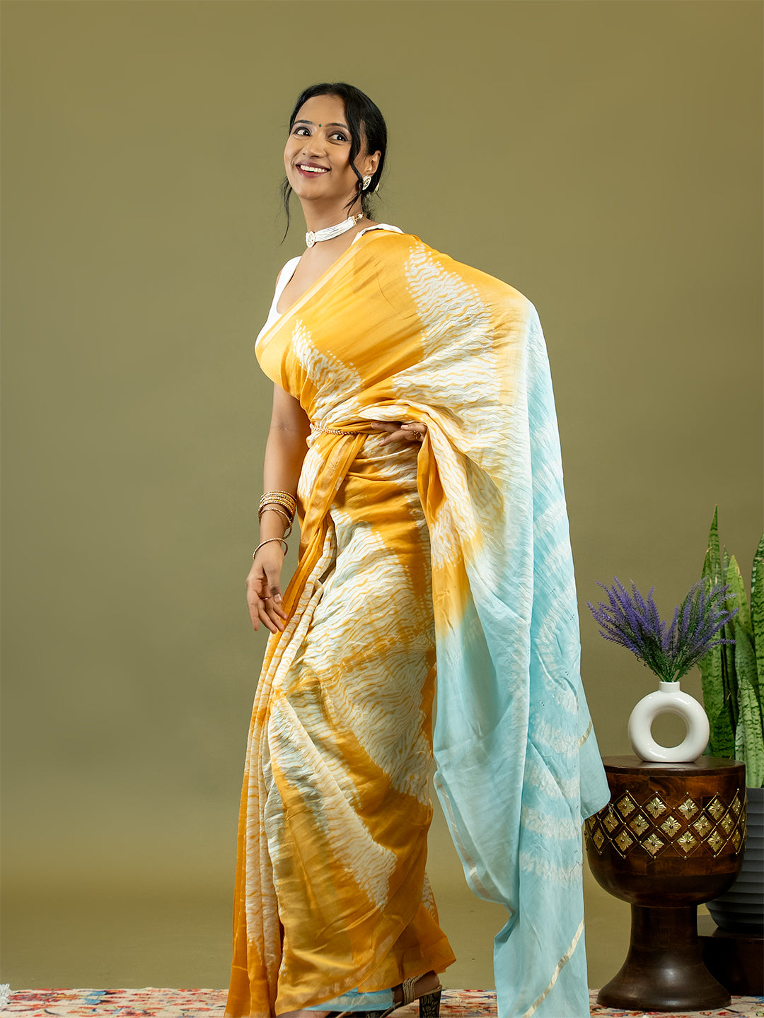 Tarang Sky Blue Shibori Saree