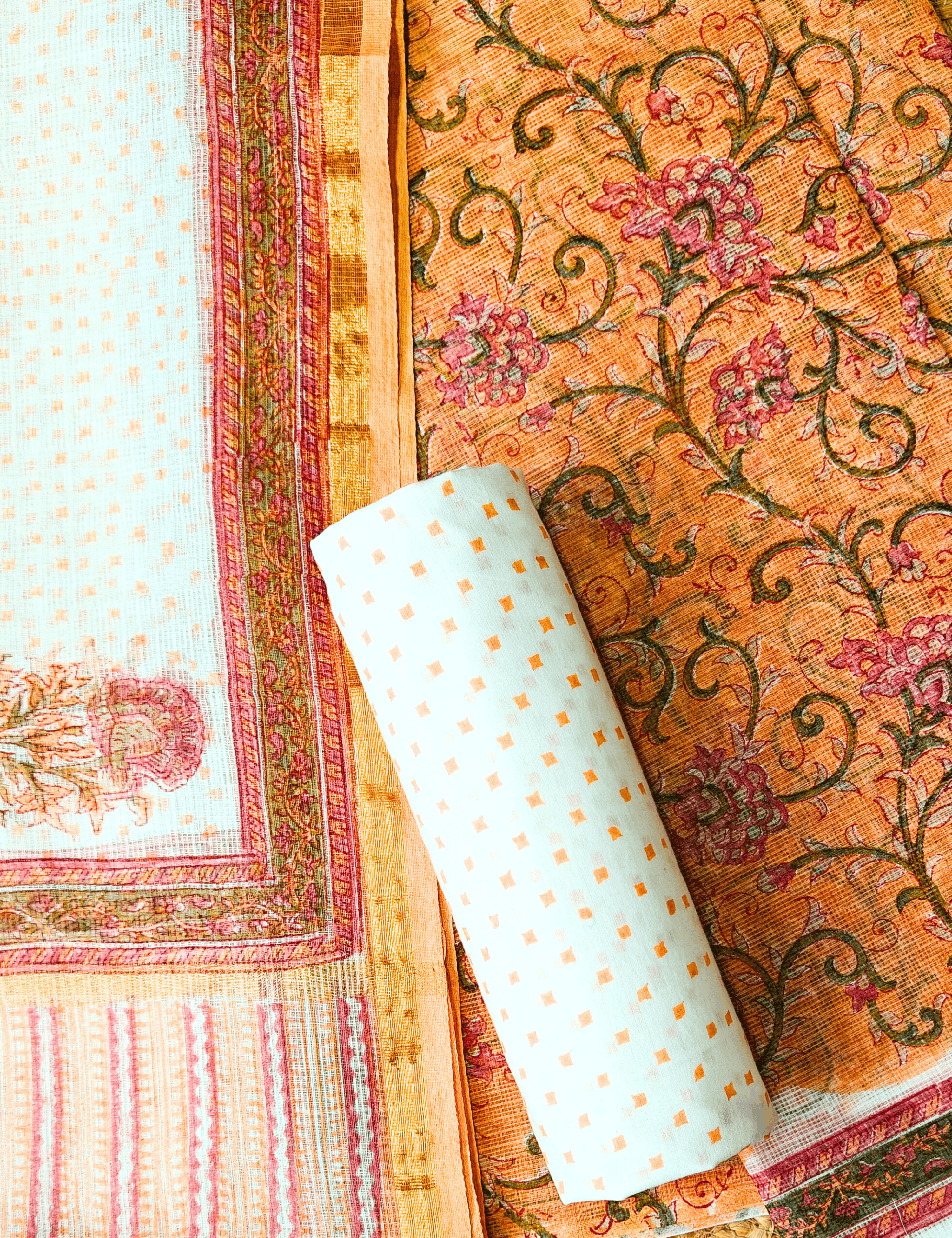 Vaayu Orange Bagru Dress Material