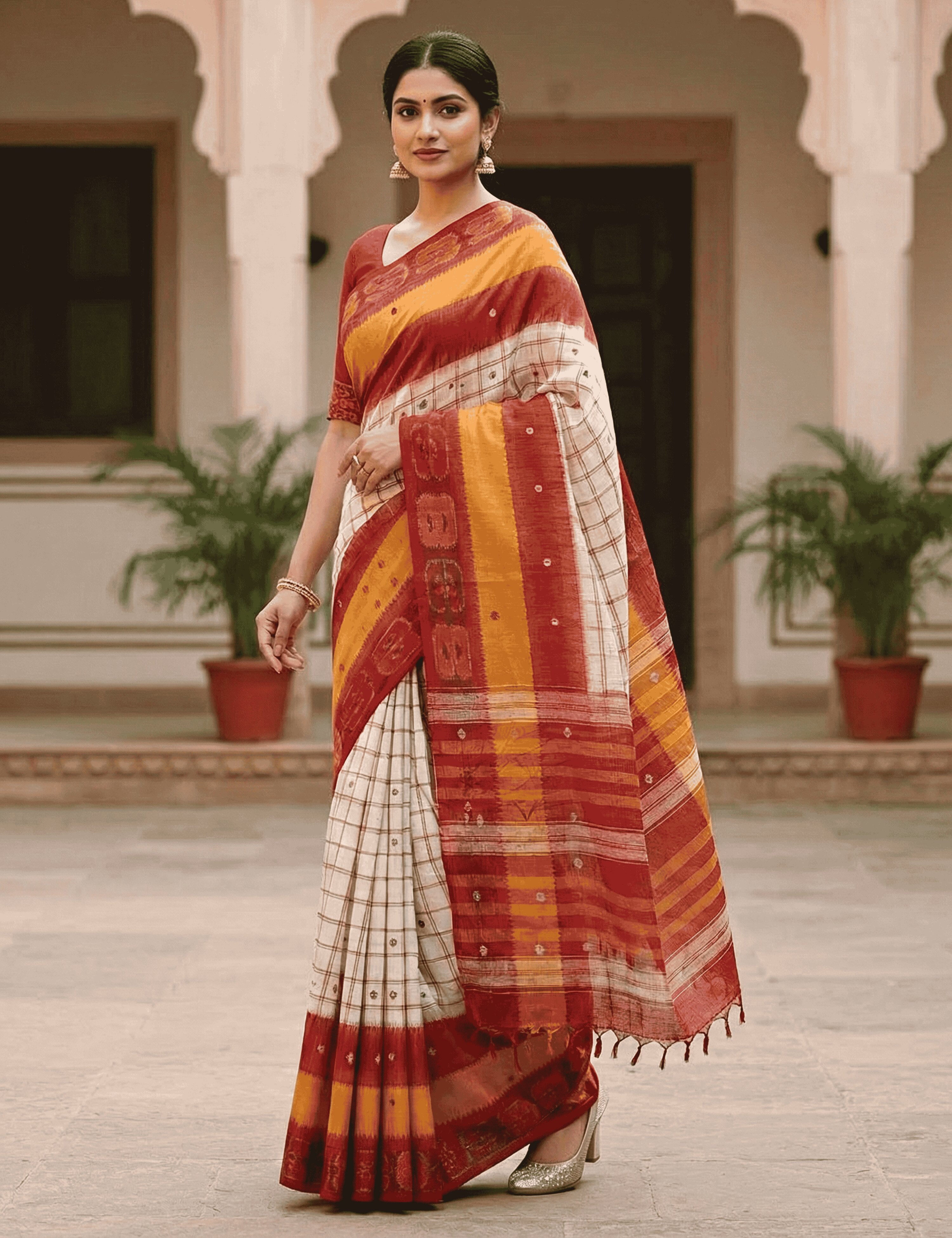 Durga White Dhaniakhali Saree