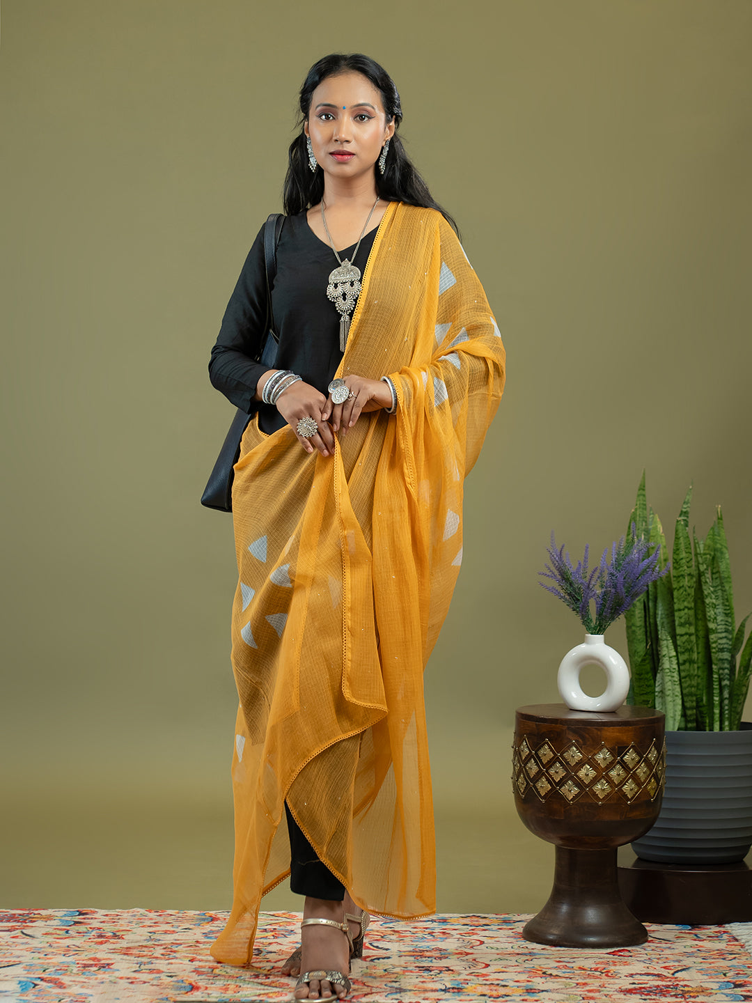 Chhayaa Mustard Shibori Dupatta
