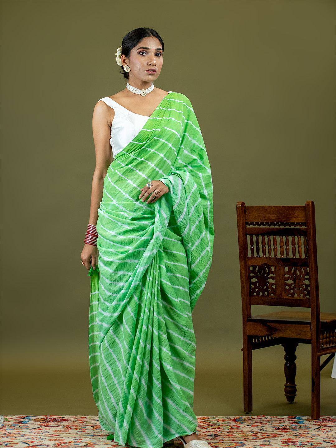 Leher Limegreen Shibori Saree