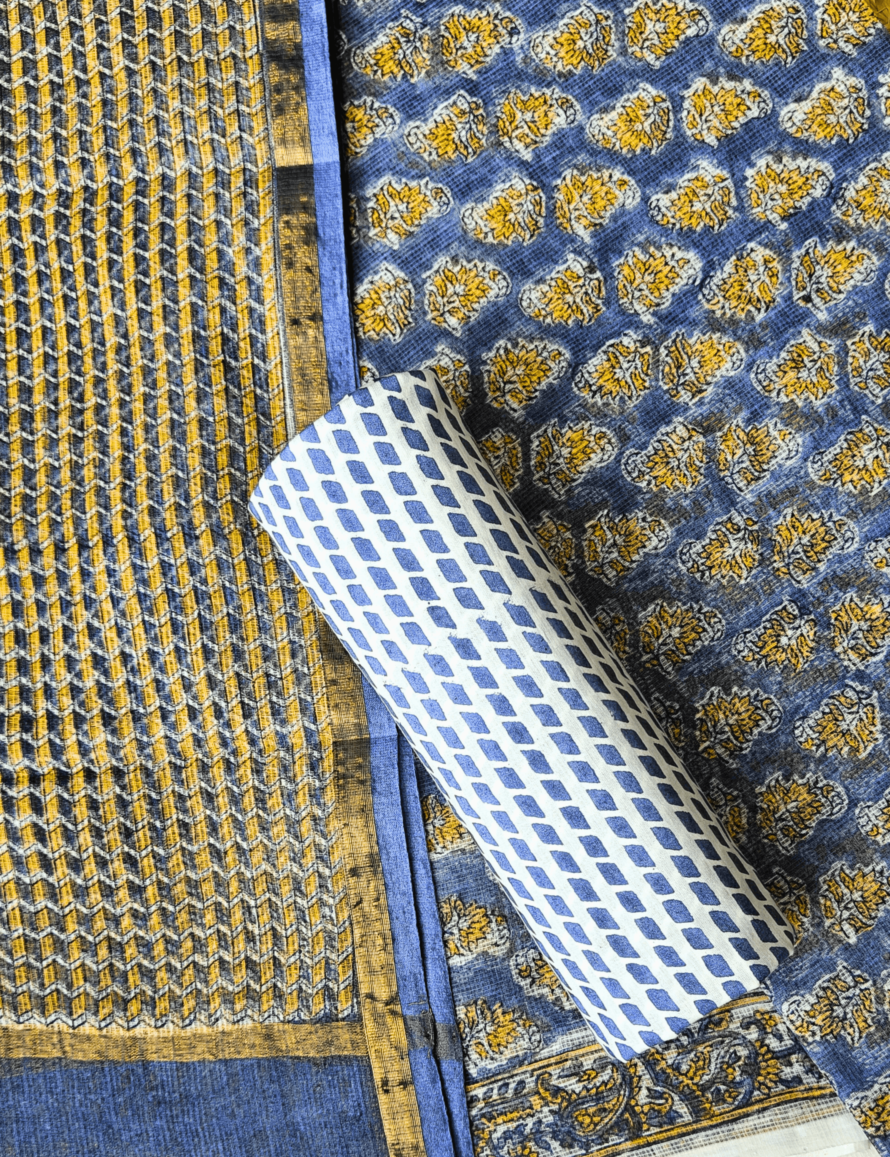 Vaayu Cobalt Blue Bagru Dress Material