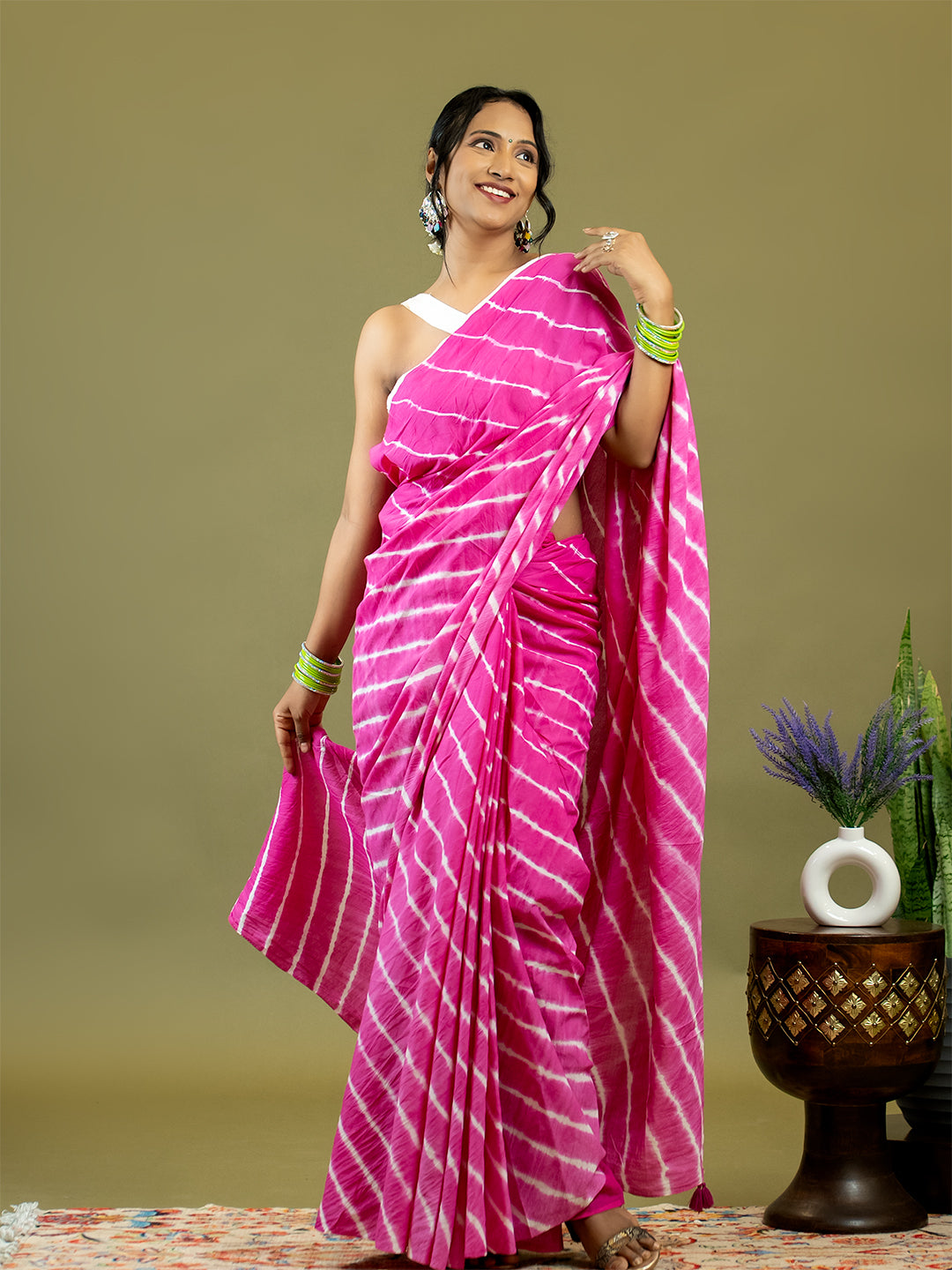 Leher Fuchsia Shibori Saree