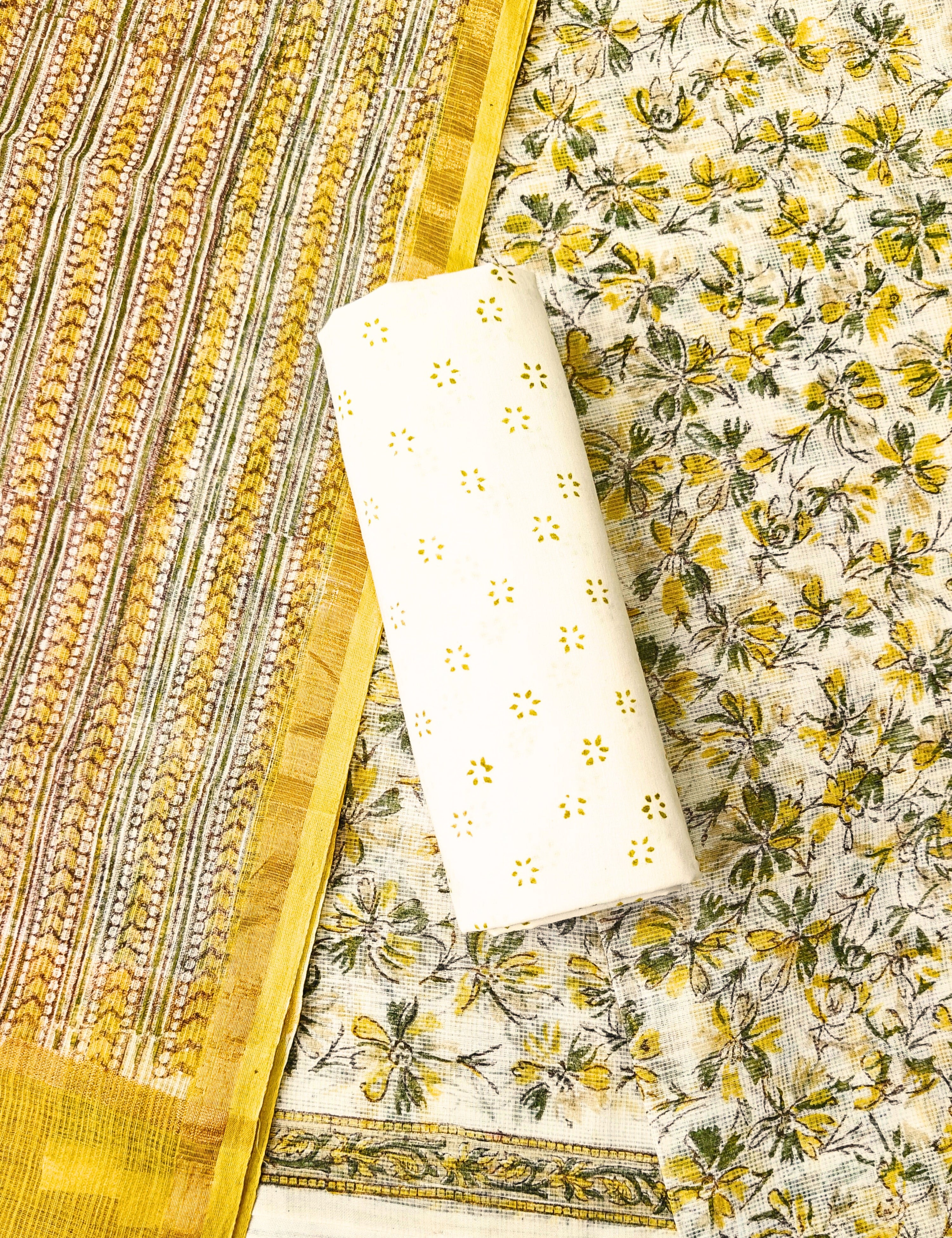 Vaayu White Bagru Dress Material