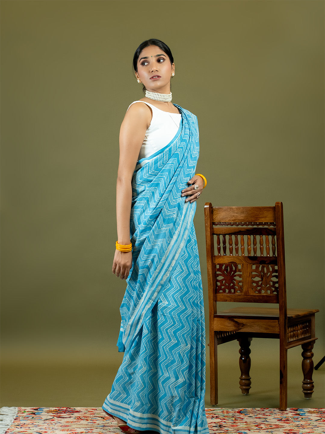 Saanjh Sky Blue Dabu Saree