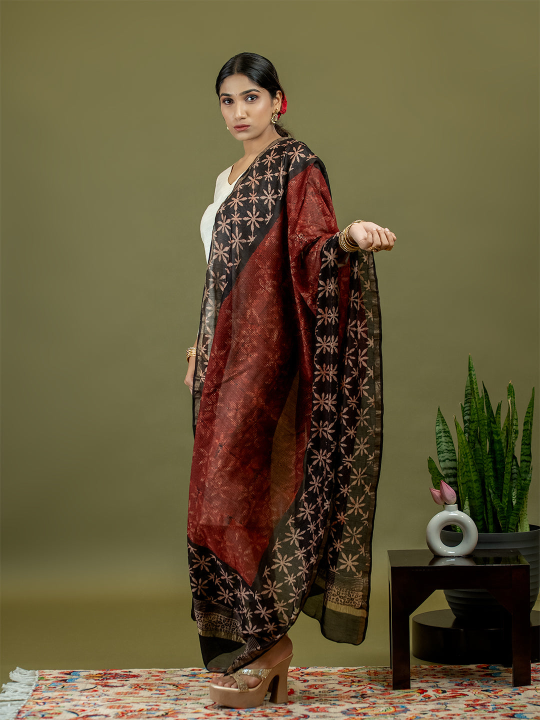 Kritika Maroon Ajrakh Dupatta