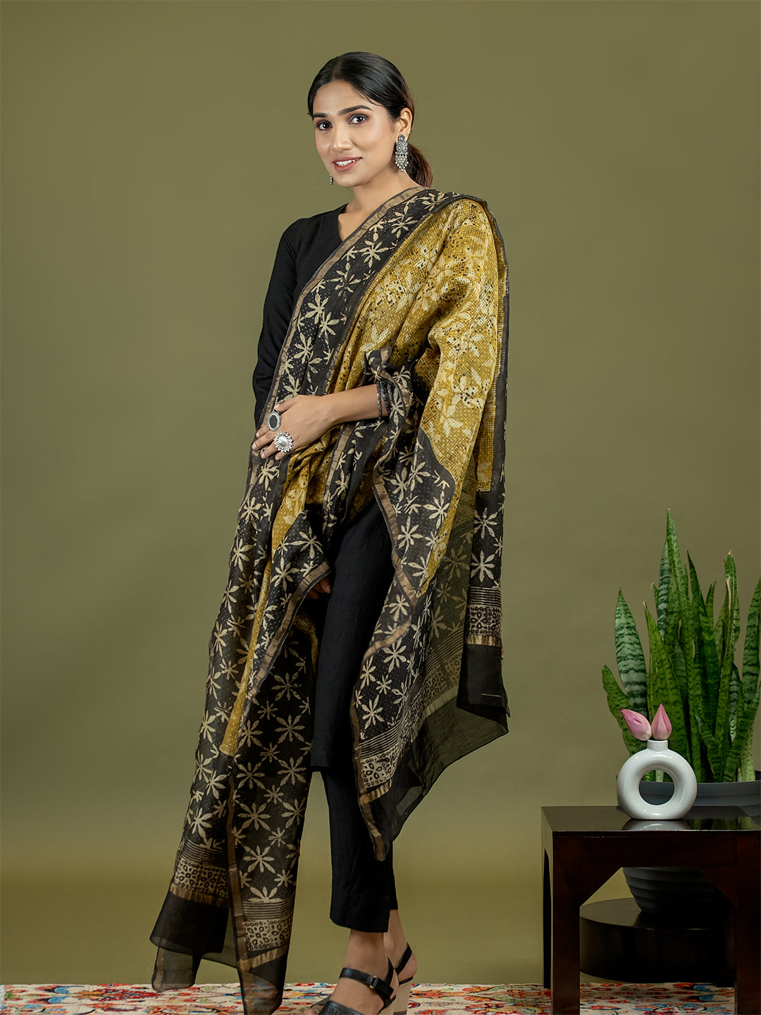 Kritika Mustard Ajrakh Dupatta