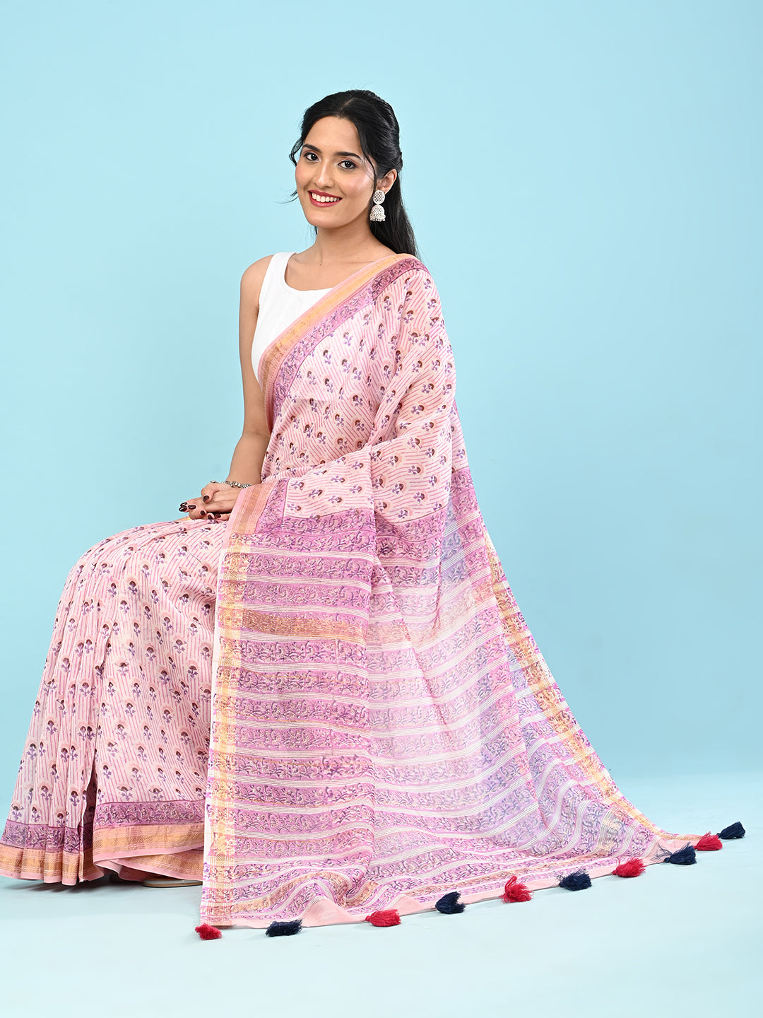 Marupushpa Lilac Block Print Saree