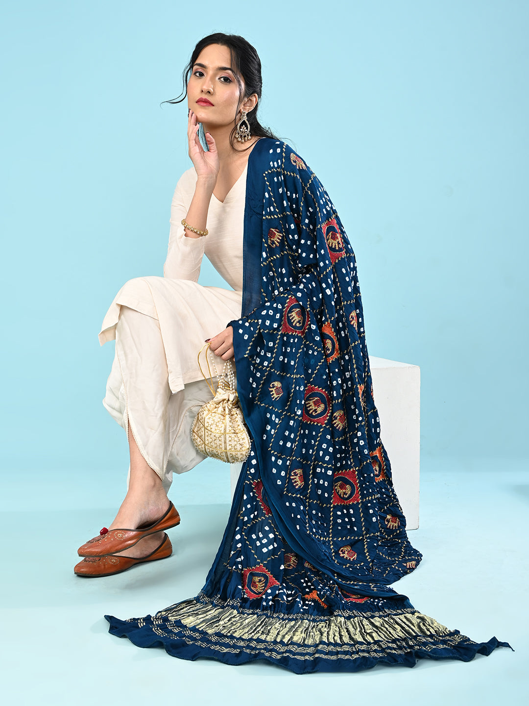 Gajgamini Teal Bandhini Dupatta