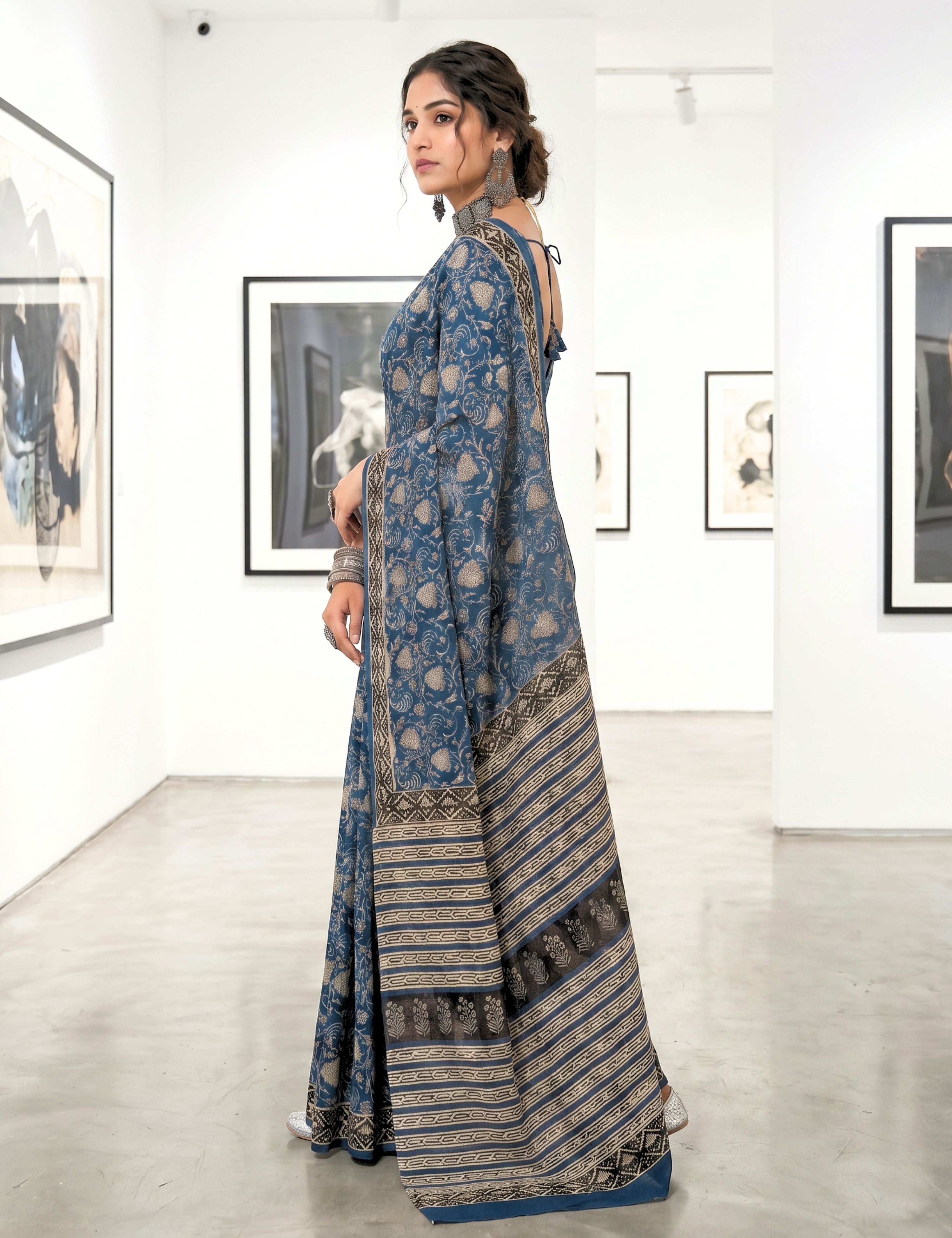 Chaya Blue Bagru Saree