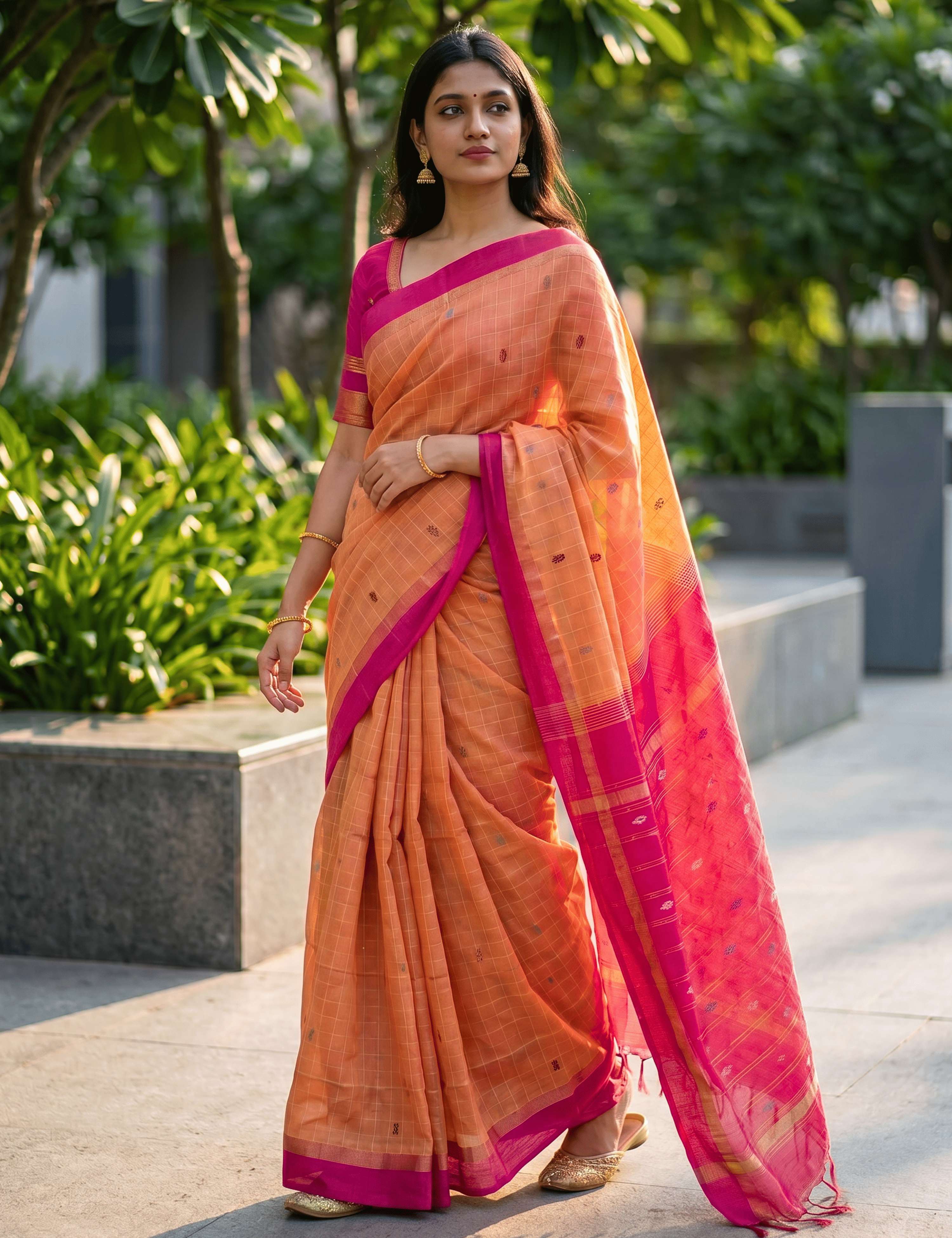 Dhara Orange Negamam Cotton Saree