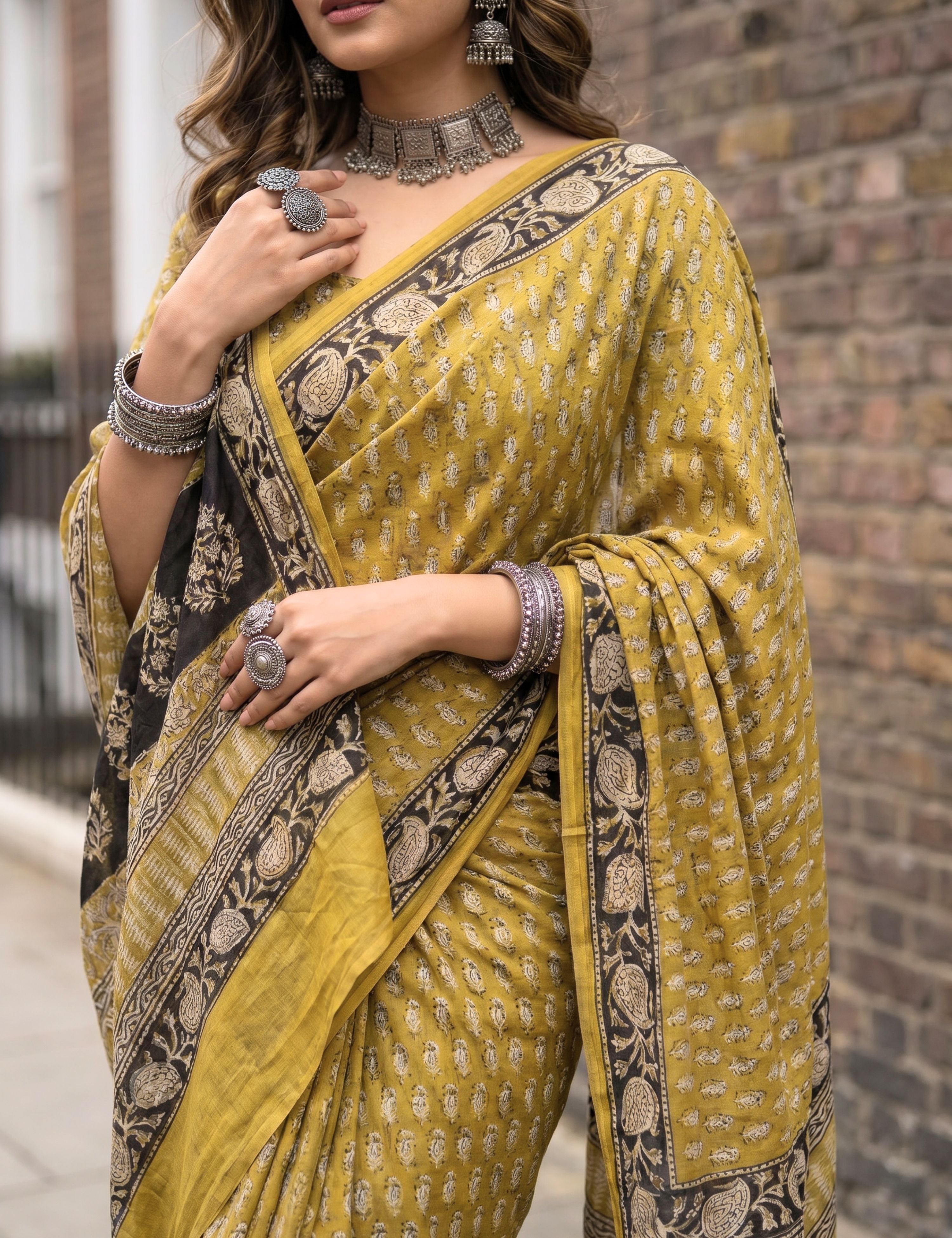 Chaya Yellow Bagru Saree