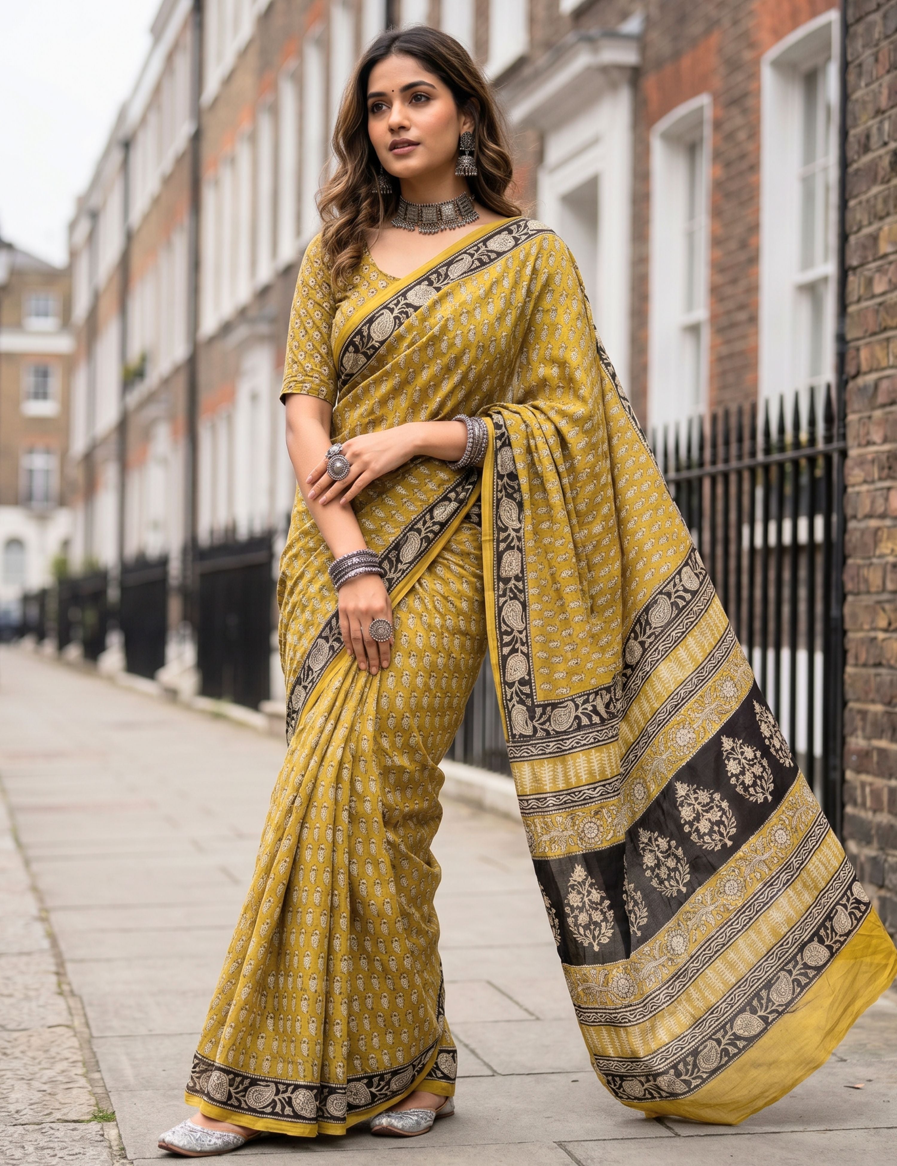 Chaya Yellow Bagru Saree
