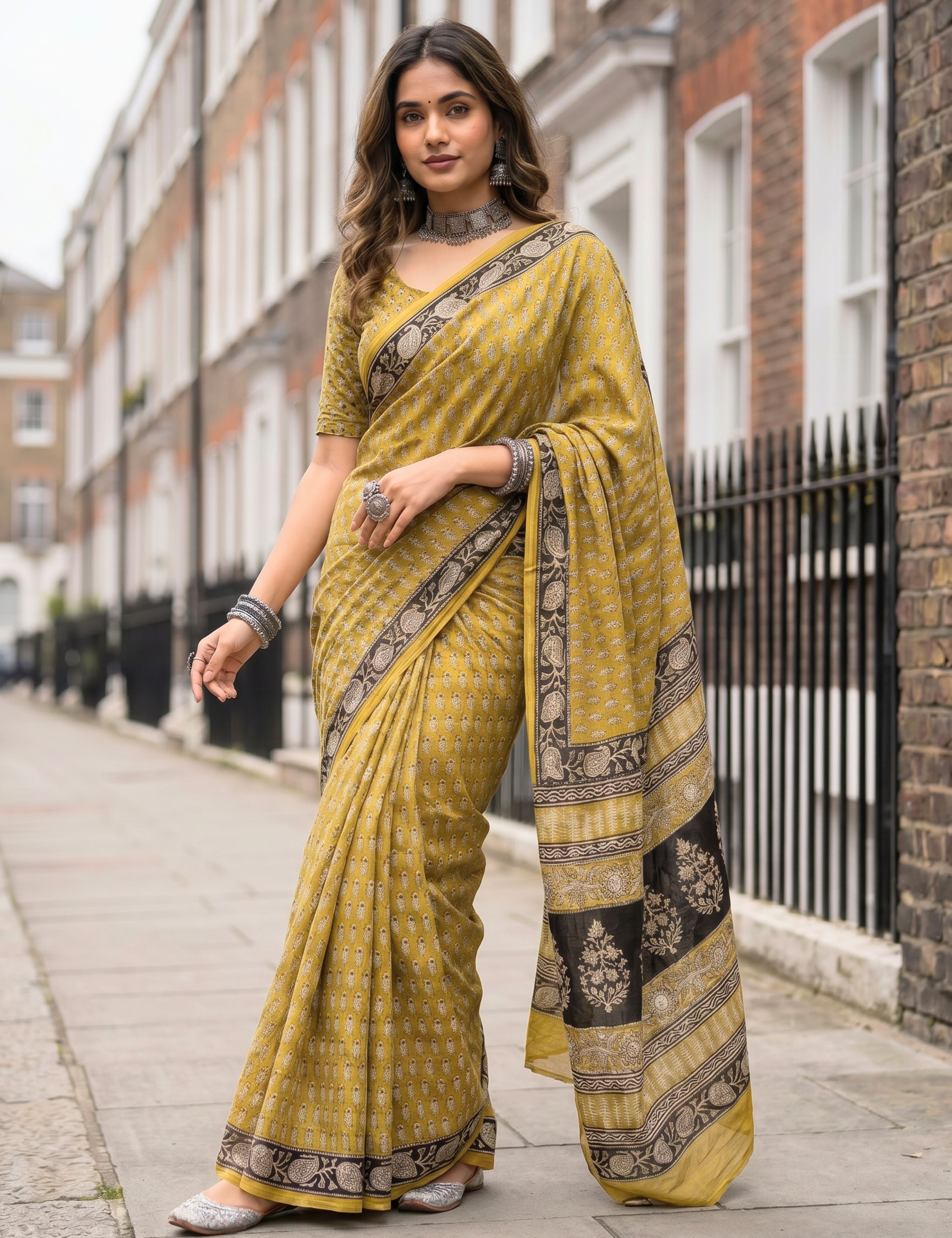 Chaya Yellow Bagru Saree