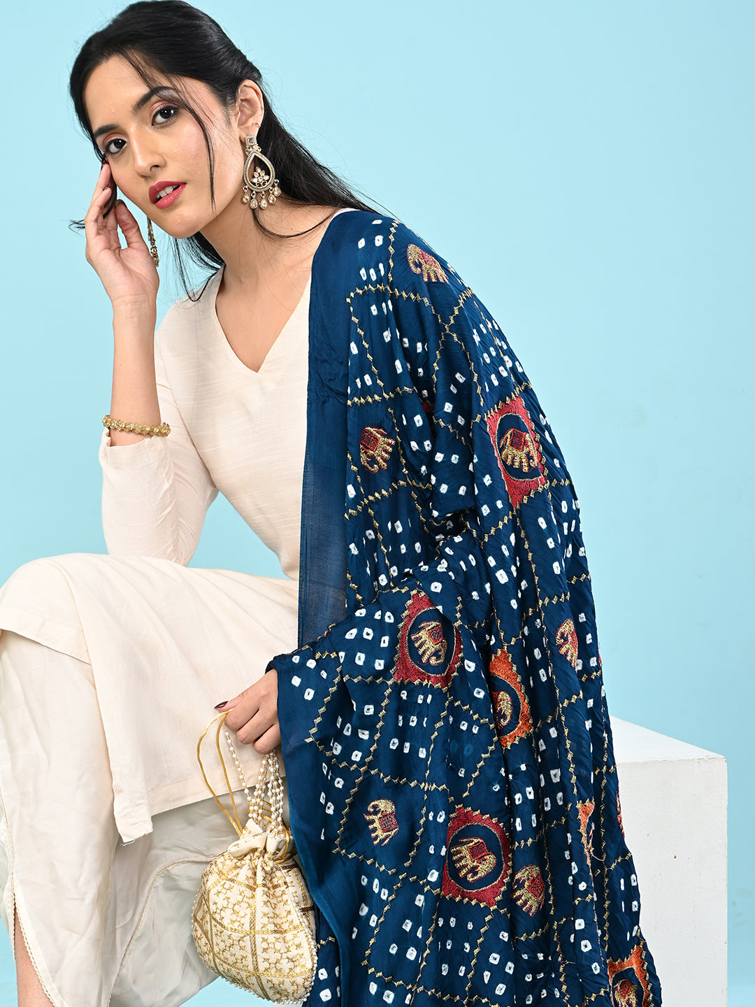 Gajgamini Teal Bandhini Dupatta