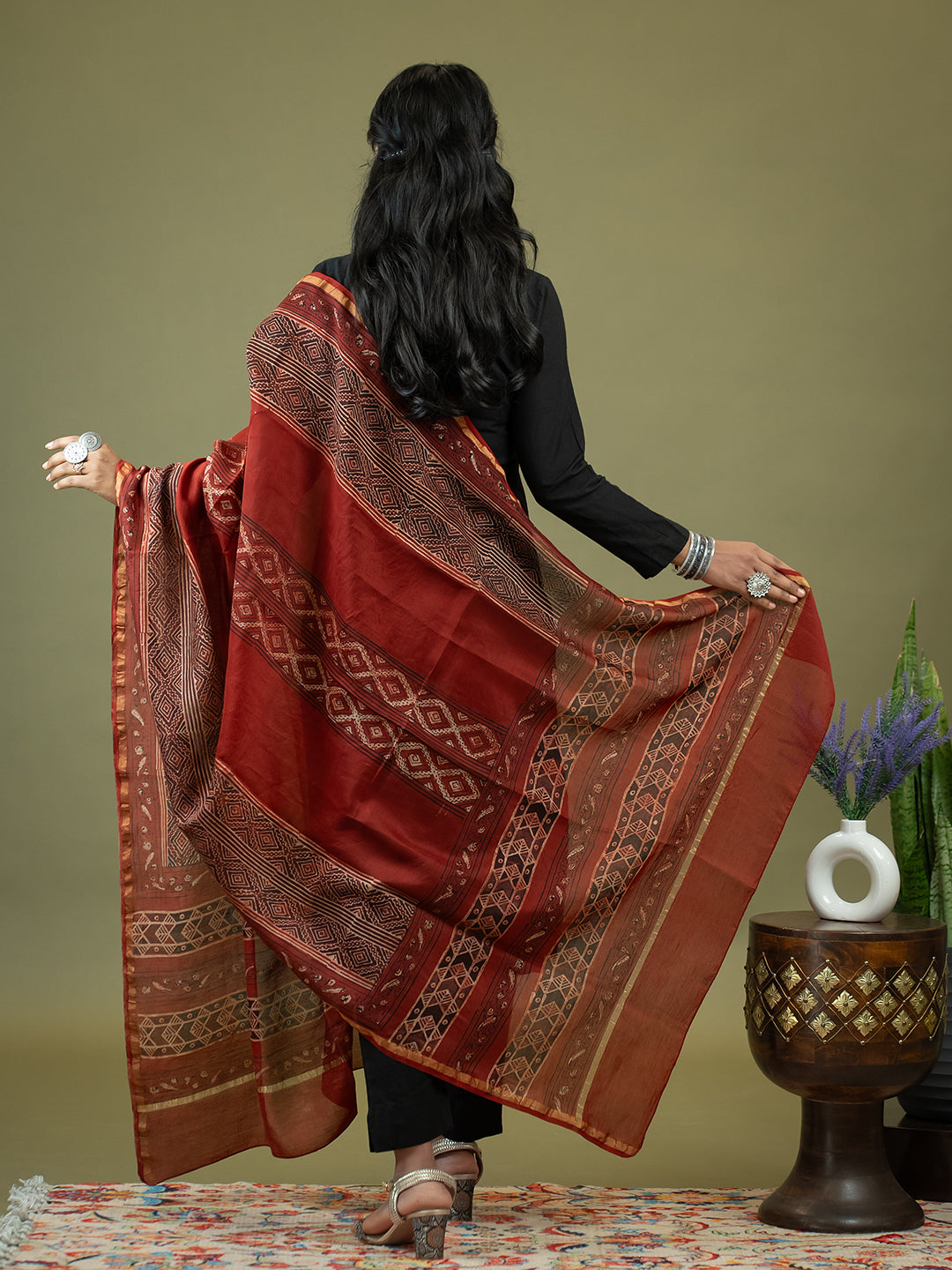 Khaasaj Red Ajrakh Dupatta