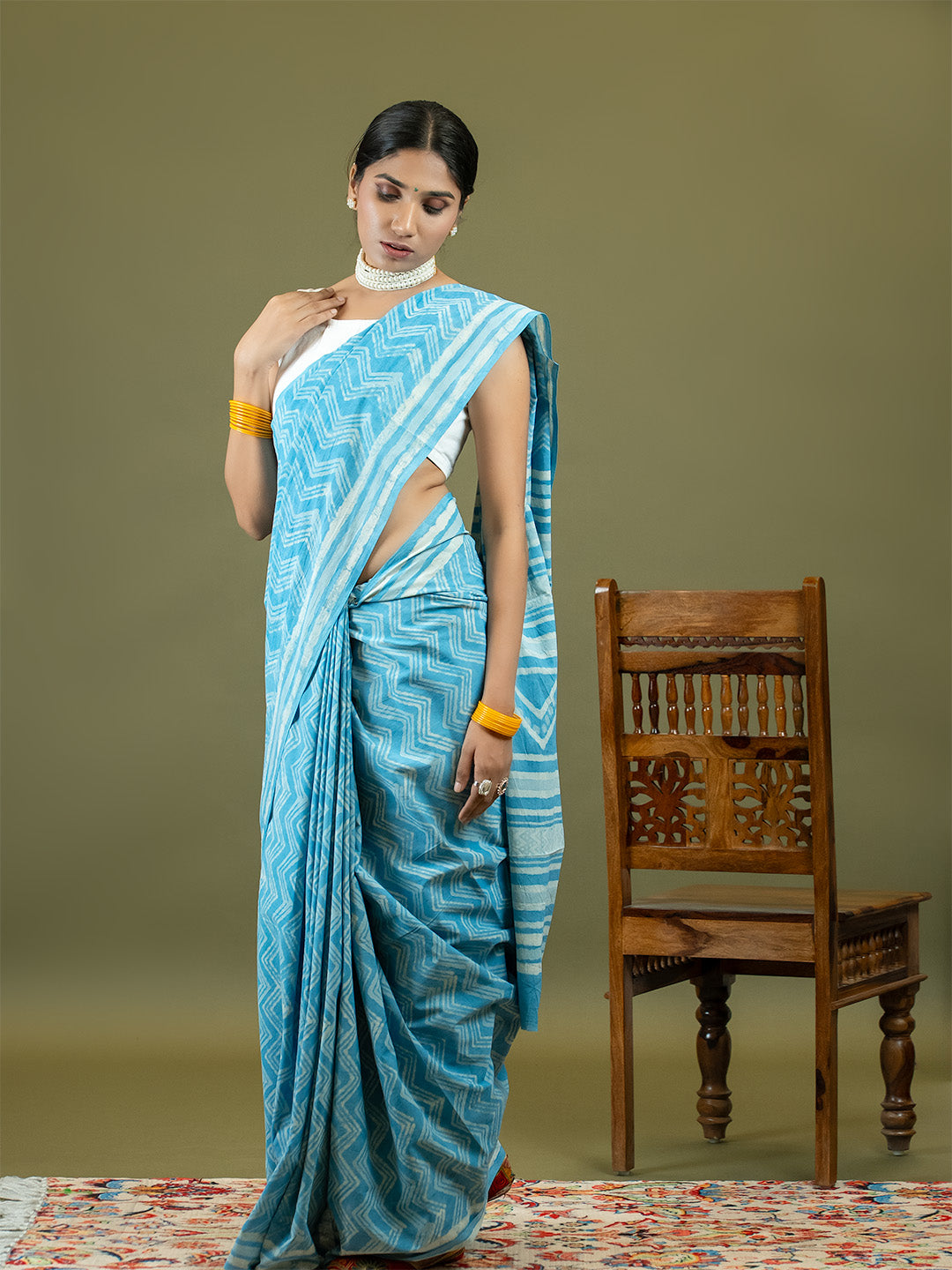 Saanjh Sky Blue Dabu Saree