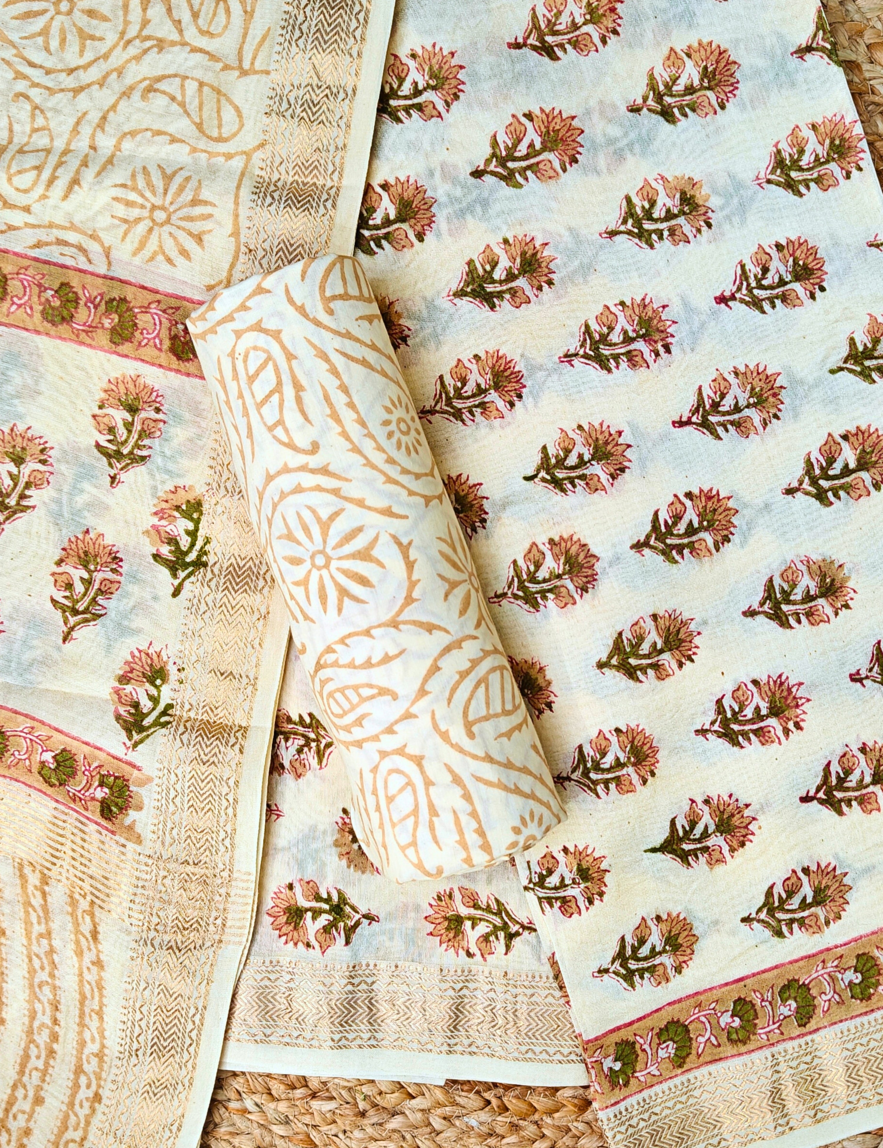 Maati Cream Bagru Dress Material