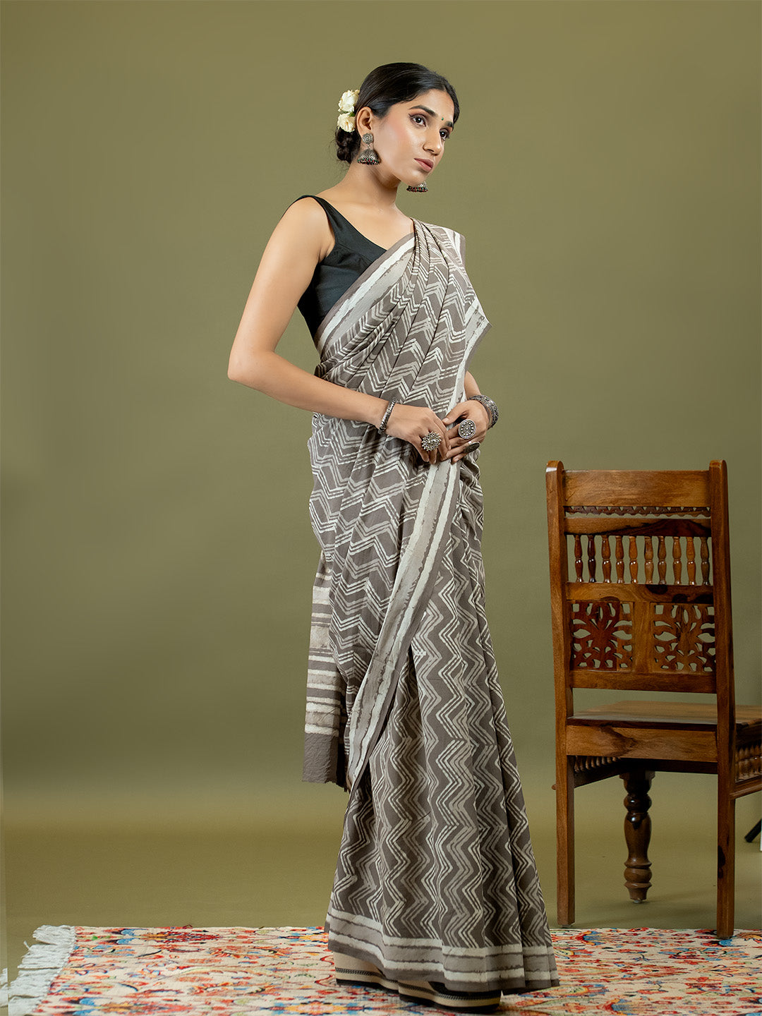 Saanjh Brown Dabu Saree