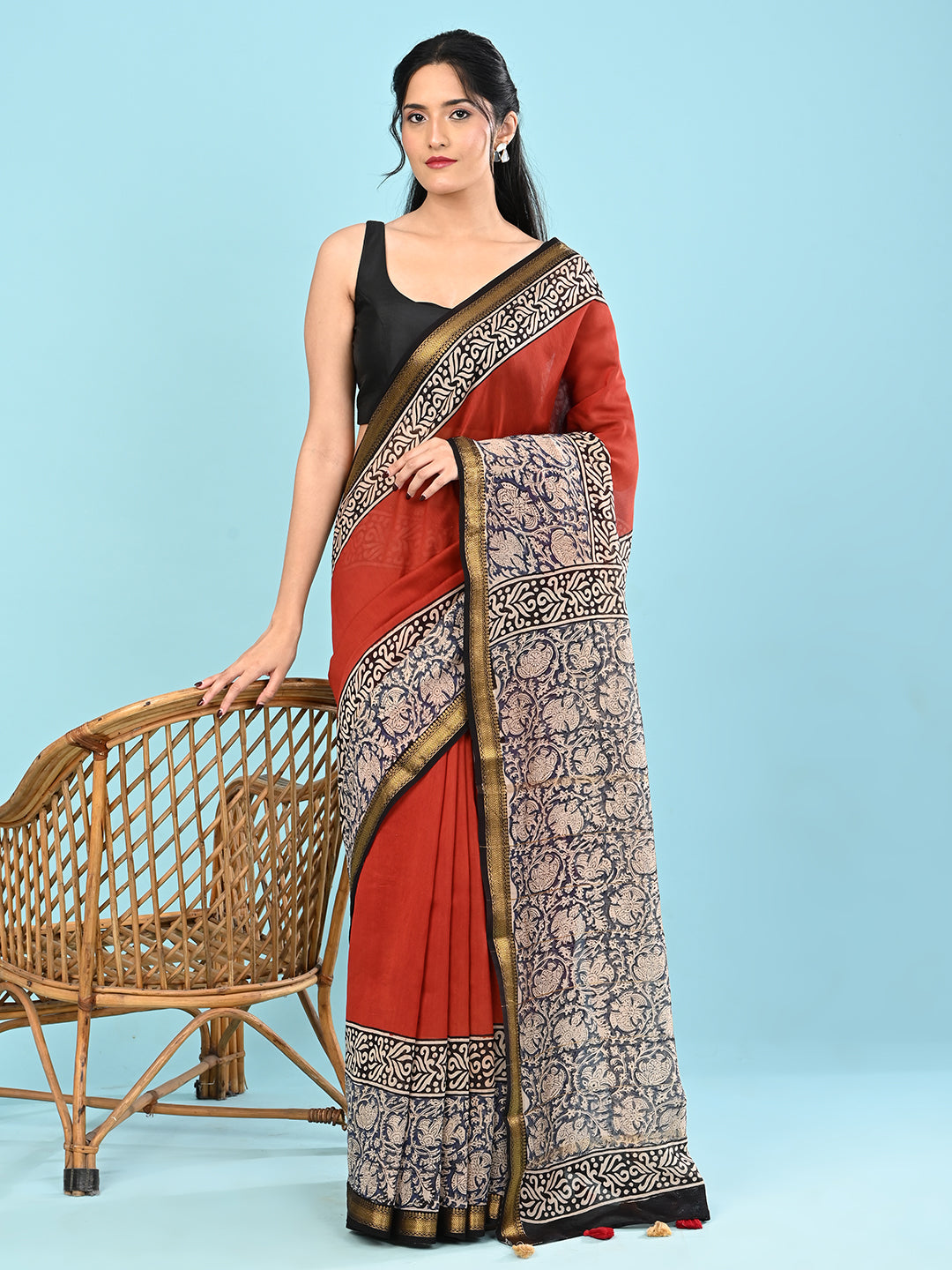 Pushpavali Maroon Block Print Saree